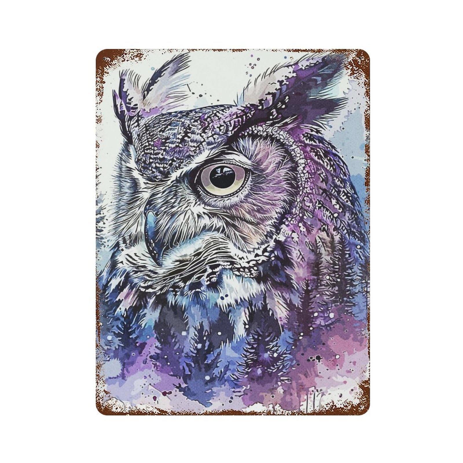 Rust Effect Owl Paint Rusty Metal Tin Sign 15.7"x11.8", Old School Wall Decor for Farmhouse, Kitchen And Entryway Decor