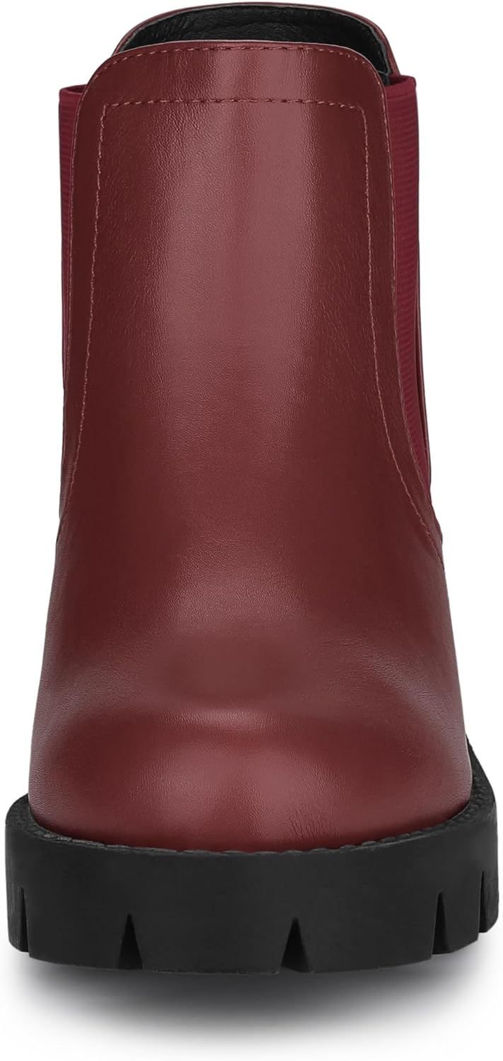 Allegra K Women's Lug Sole Chunky Heel Chelsea Burgundy Ankle Boots 7 M US - Image 4