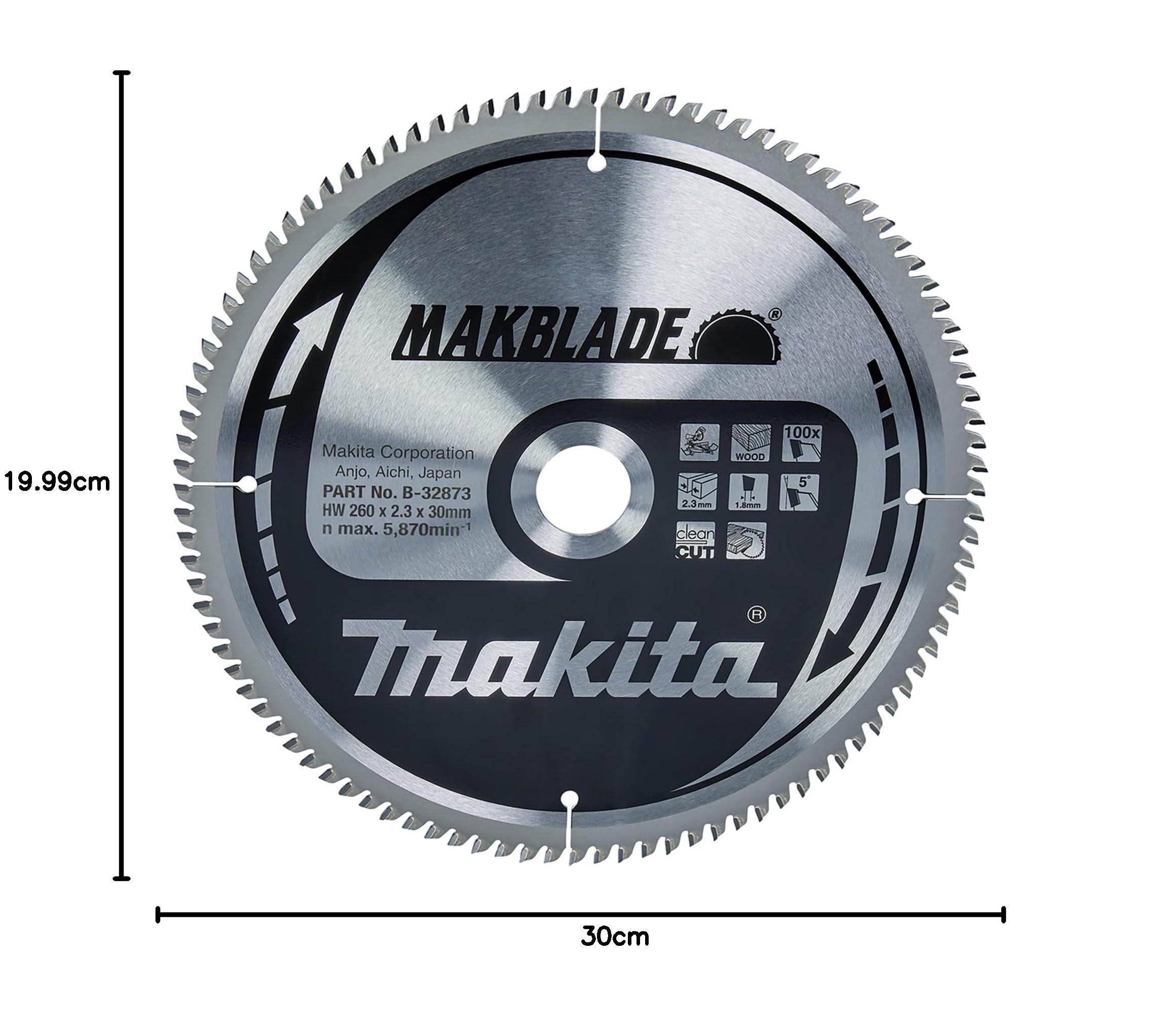 Makita Hoja de sierra circular MAKBLADE 260 x 30 x 100 (B-32873), Multicolor