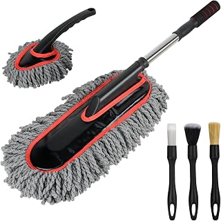 5PCS Car Duster Kit,Microfiber Car Duster Exterior with Extendable Handle,Scratch Free,with 3 Pack Detailing Brush Interior,Washable Multipurpose Dust Brush for Truck,SUV,RV