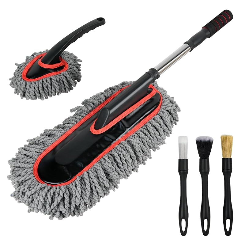 Kit de Escovas para Limpeza Automotiva QLTUDN com Espanador de Microfibra e Cabo Extensível, 5 Peças