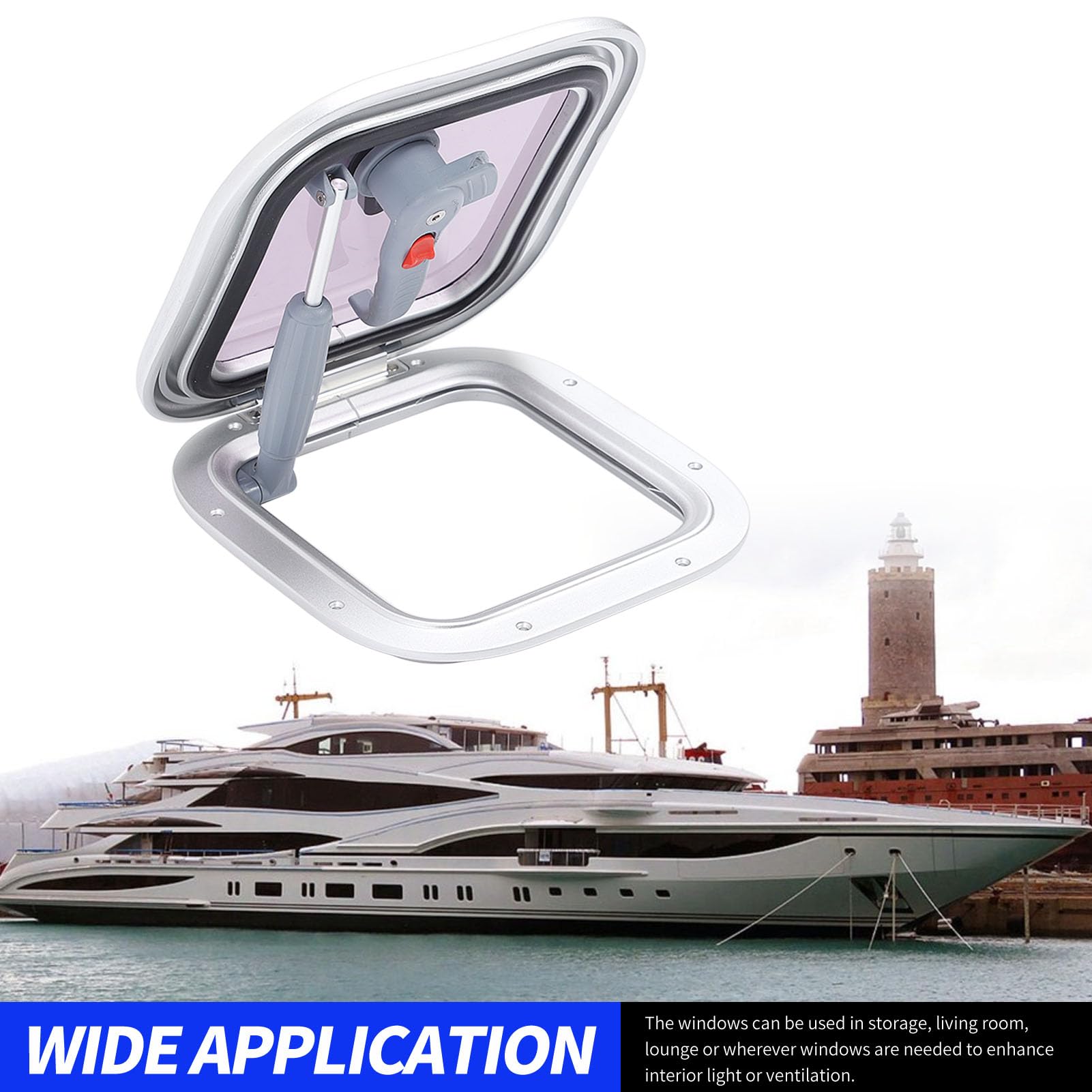 Finestra per Boccaporto per Barche 211 X 211 Mm Oblò Quadrato Grigio Lucernario con Asta di Supporto in Acciaio Inossidabile, con Vetro, Buona Tenuta, Tipo a Spinta per Yacht