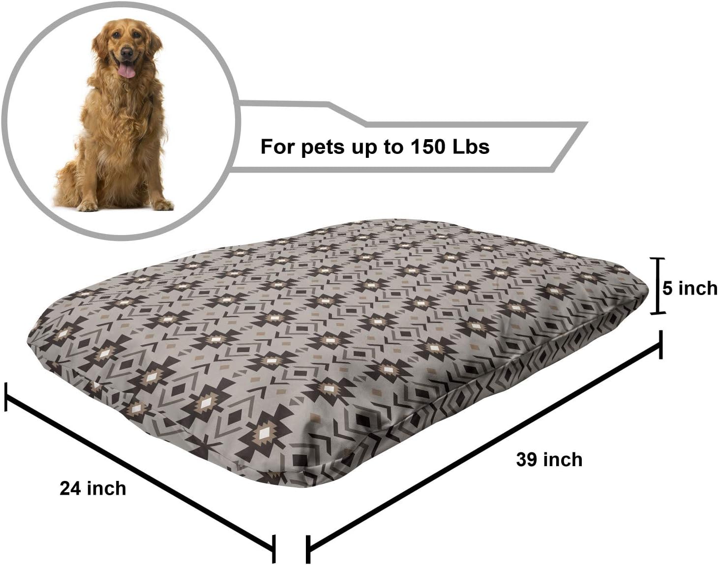 review Lunarable Tribal Pet Bed, Cultural Continuing Motifs Geometric Mini Elements in Earth Tones, Chew Resistant Pad for Dogs and Cats Cushion with Removable Cover, 24
