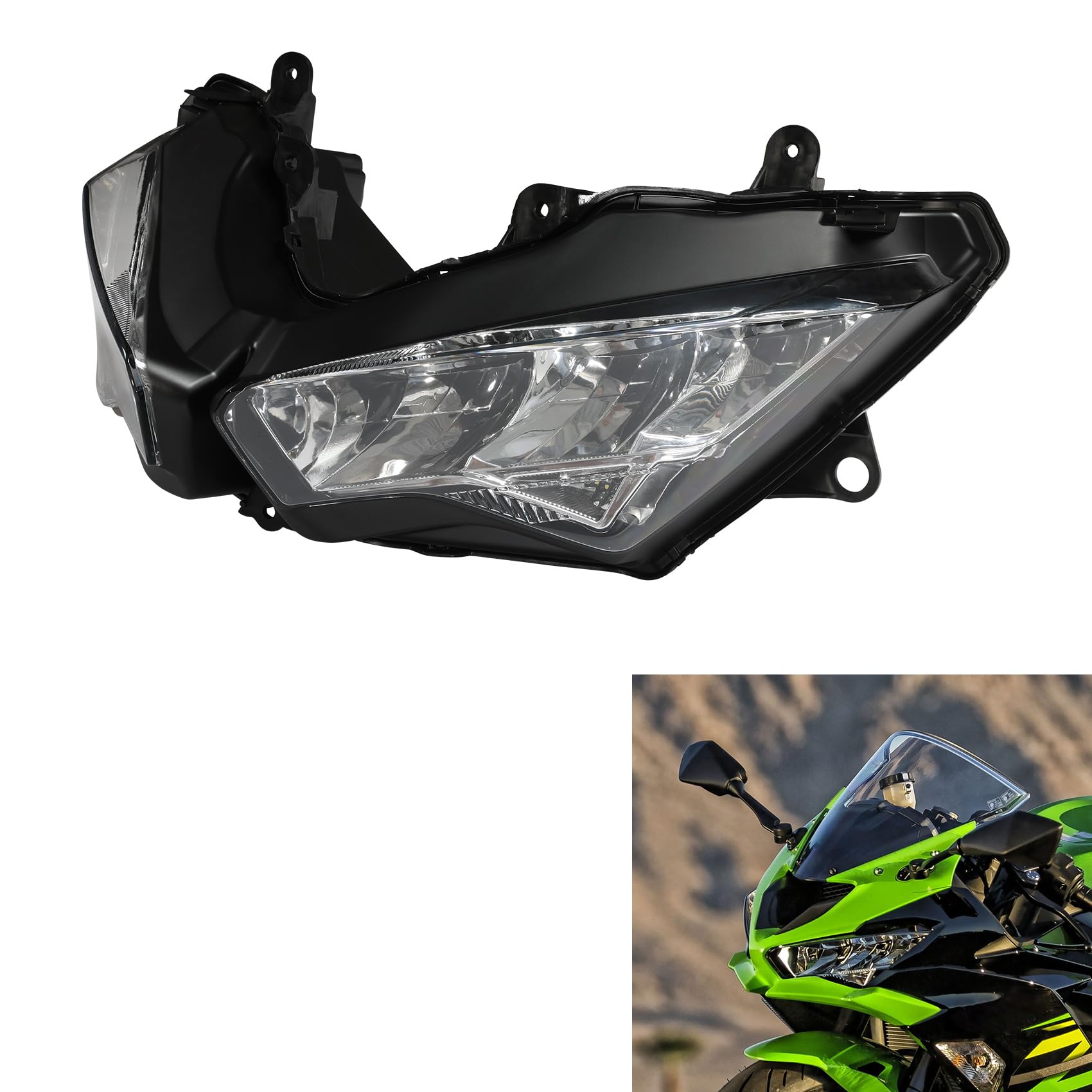 Green-L LED Headlight Assembly Front Head Light Lamp and Fairing Stay Bracket Fit for Kawasaki Ninja 650 2020-2025