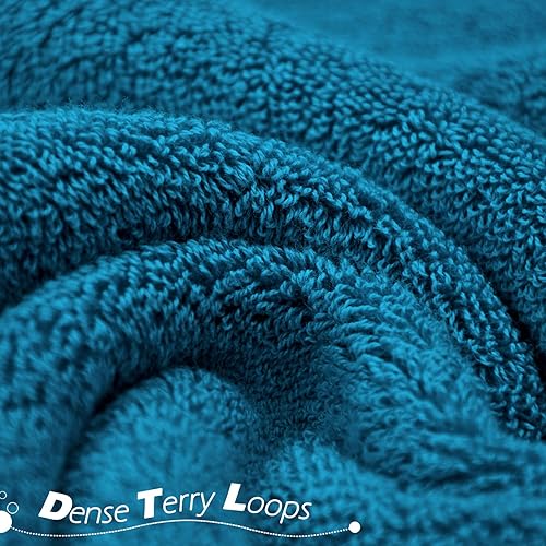 Miniatura 2 de Cleanbear Toalla de mano de algodón gruesa para baño, paquete de 2 unidades (azul pavo real), 13 x 28 pulgadas