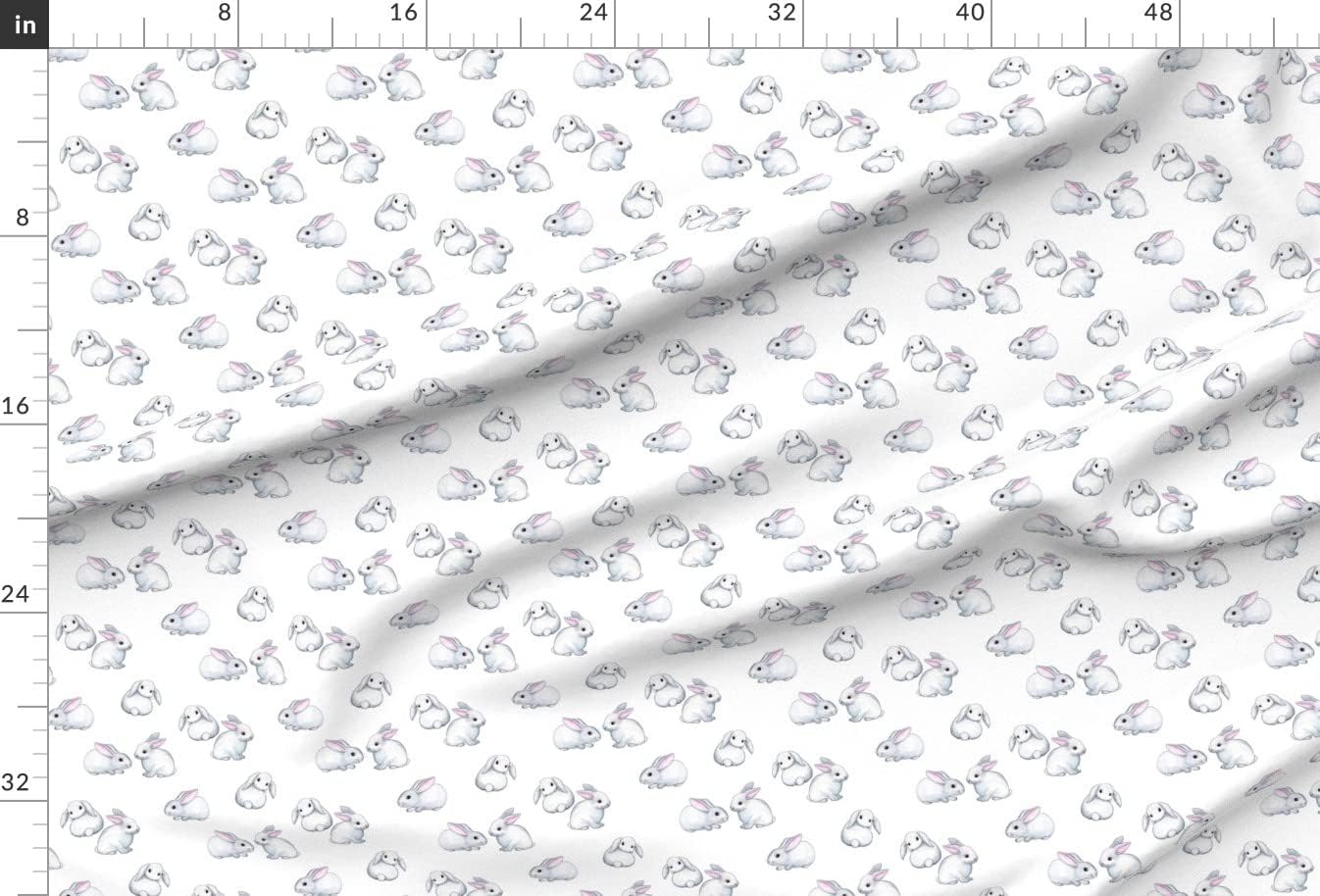 Spoonflower Fabric - Little White Rabbits Pink Watercolor Small Bunny Rabbit Cute Easter Printed on Chiffon Fabric by The Yard - Sewing Fashion Apparel Dresses Home Decor