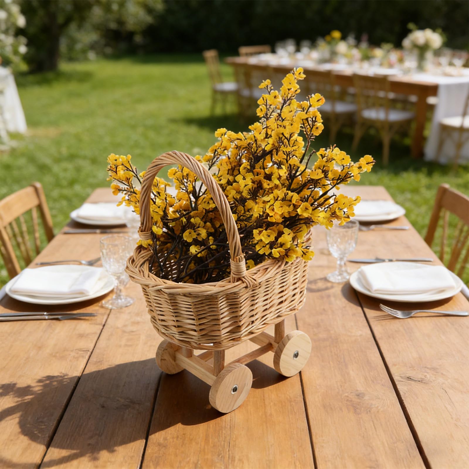 2 Pezzi Cesto Fiori Carrozzina Intrecciato a Mano