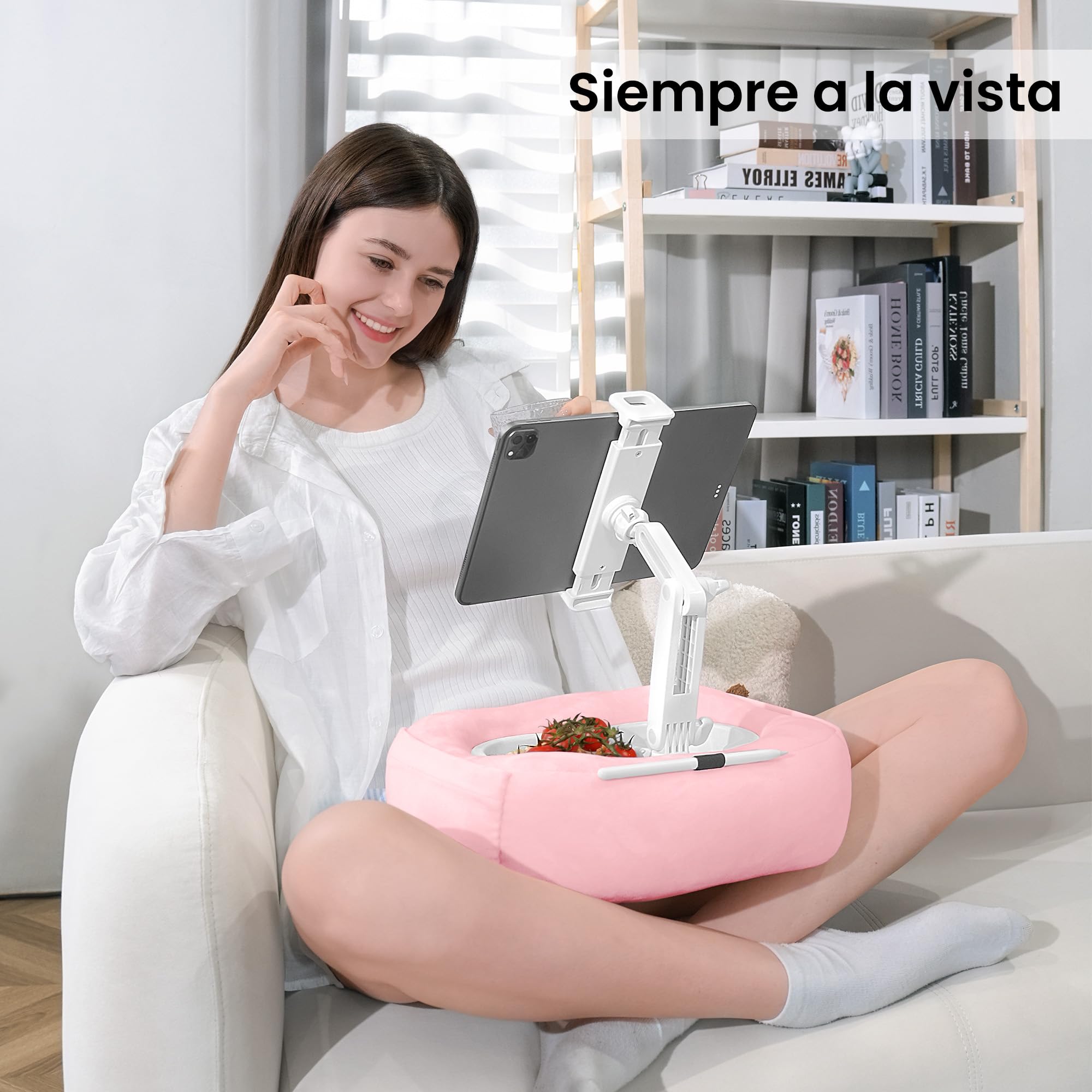 Soporte de cojín para tableta, soporte para Kindle con 2 cuencos para aperitivos, soporte ajustable de 360 ° para iPad de 4,7 a 13 pulgadas, iPad, Kindle, smartphone, accesorios Kindle en