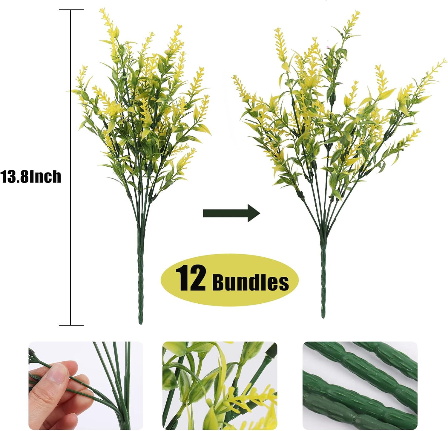 RECUTMS 12 Bundles Artificial Flowers Outdoor UV Resistant Outdoors Fake Plants Faux Plastic Flower in Bulk for Hanging Planters Outside Porch Vase Home Window Decoration,Spring Decorations(Yellow) - Image 2
