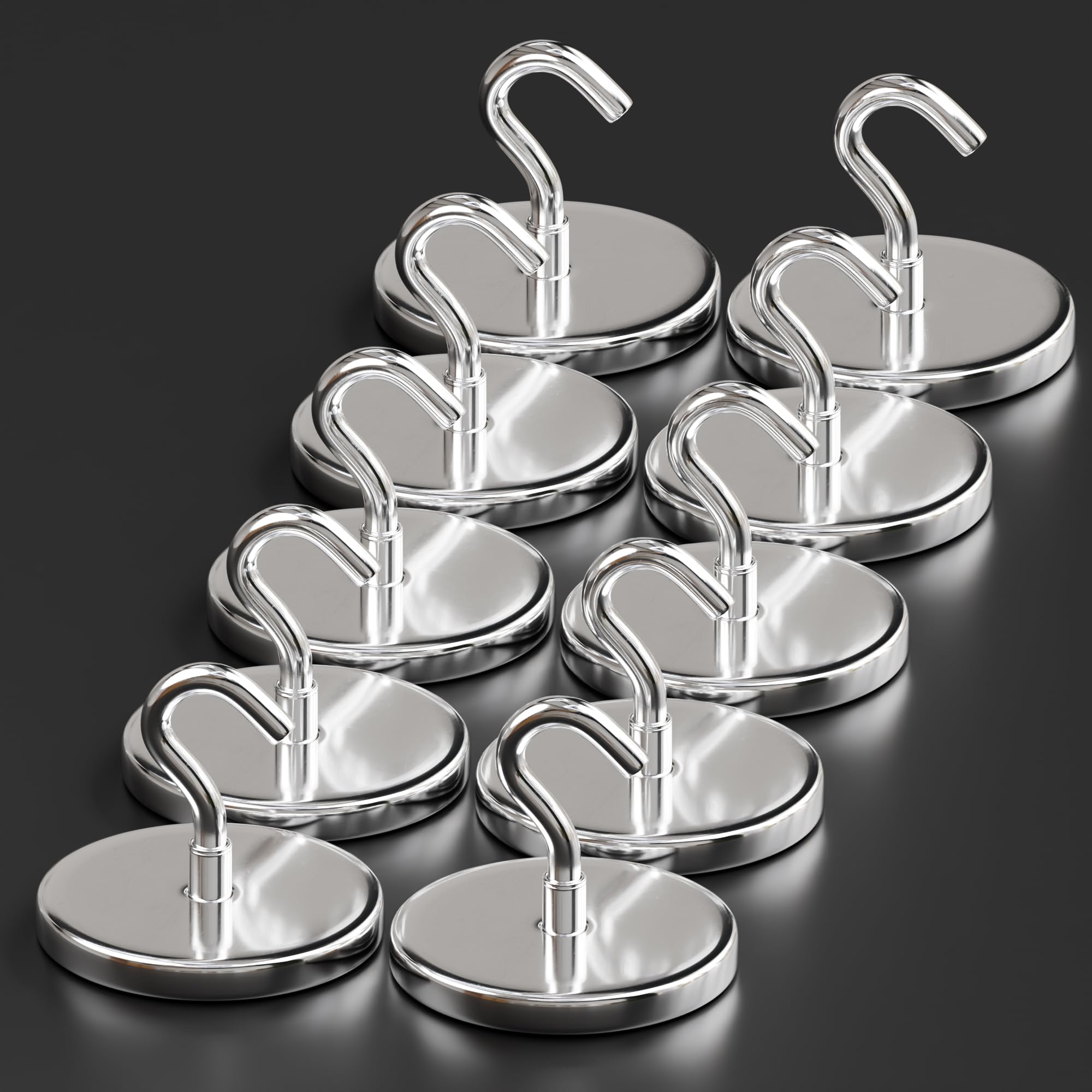 Magnetic Hooks 130 LBS (Pack of 10) - Heavy Duty Neodymium Magnets for Outdoor & Backyard Use – Strong Rare Earth Hooks fo...