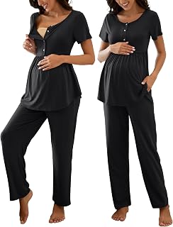 JiniGolla Women's Maternity Nursing Pajama Set Breastfeeding Loungewear Mama Clothes Short Sleeve Top & Pants Pregnancy PJS Price In India
