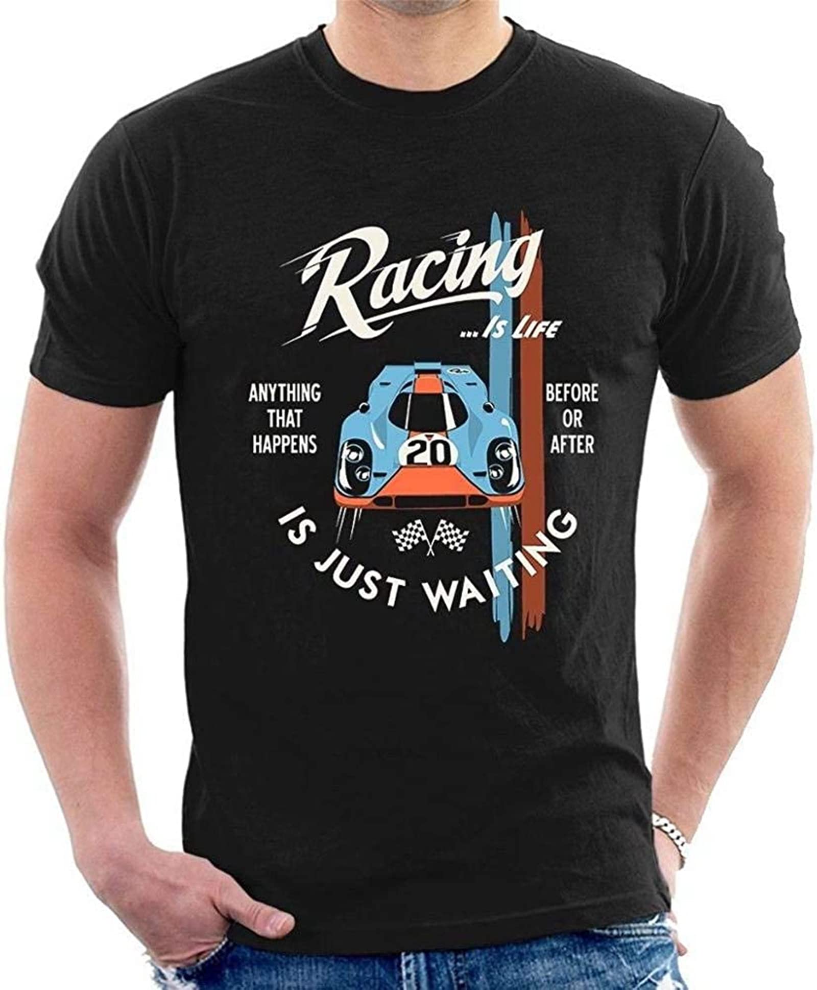 Men's Funny Steve McQueen T-Shirt Por-Le Mans Racings is Life Cool Tees Black 3XL