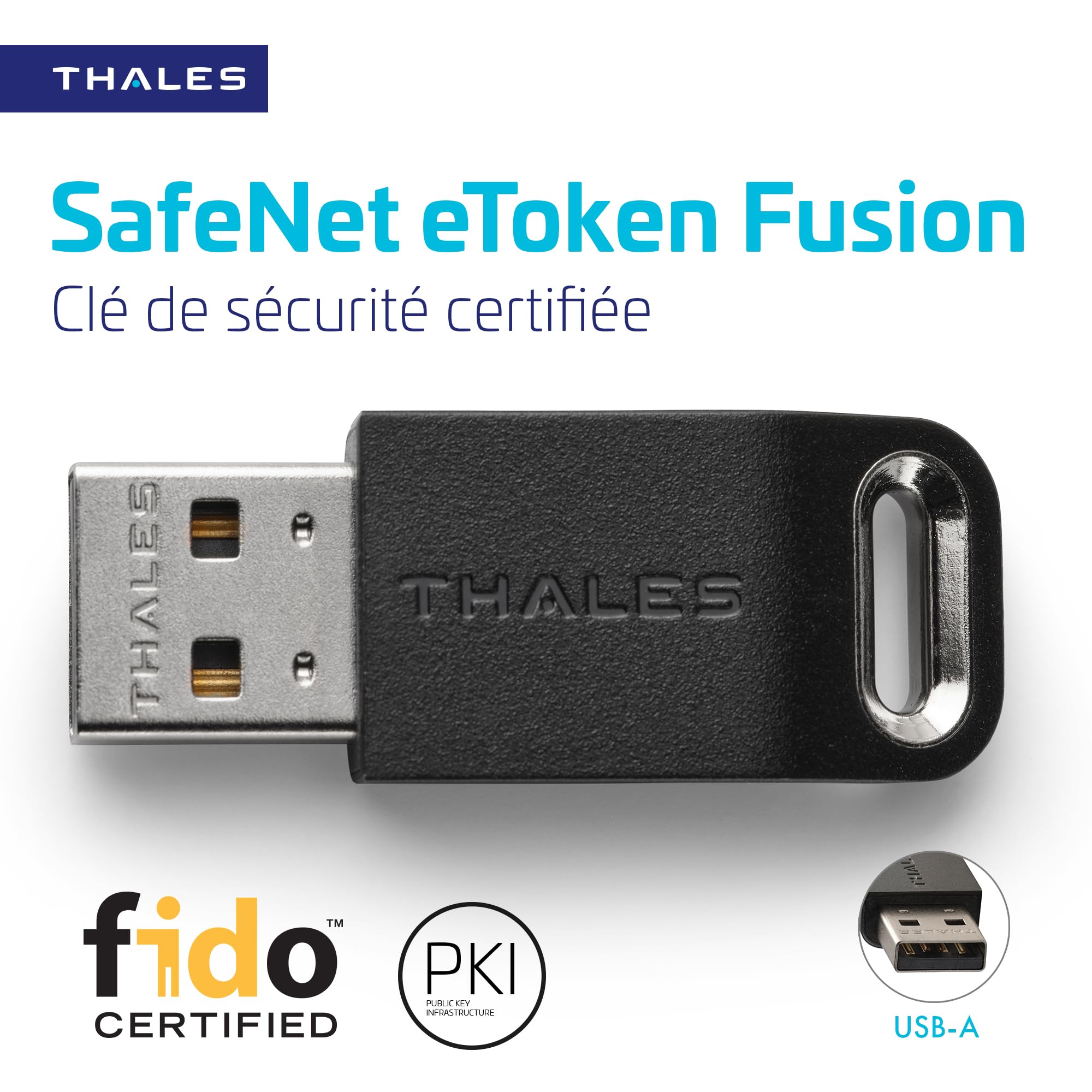 Thales – Clé de Sécurité SafeNet eToken Fusion – Résistante Aux Attaques de hameçonnage, pour Les Certificats Numériques et l’Authentification FIDO2 pour Les Applications Web et PC – USB-A-1