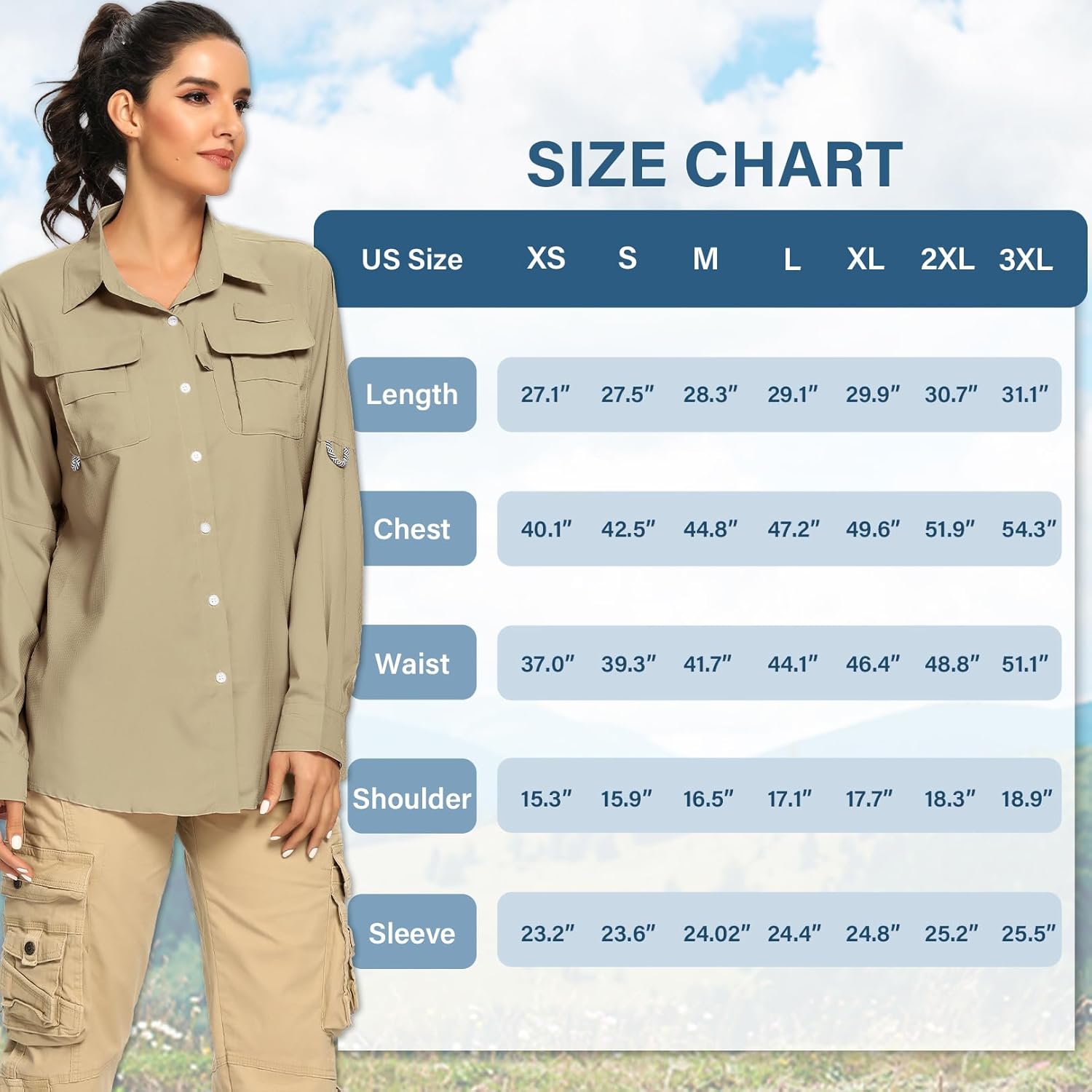 Women's UPF 50 Long Sleeve UV Sun Protection Safari Shirts Outdoor Quick Dry Fishing Hiking Travel Shirts - Image 6