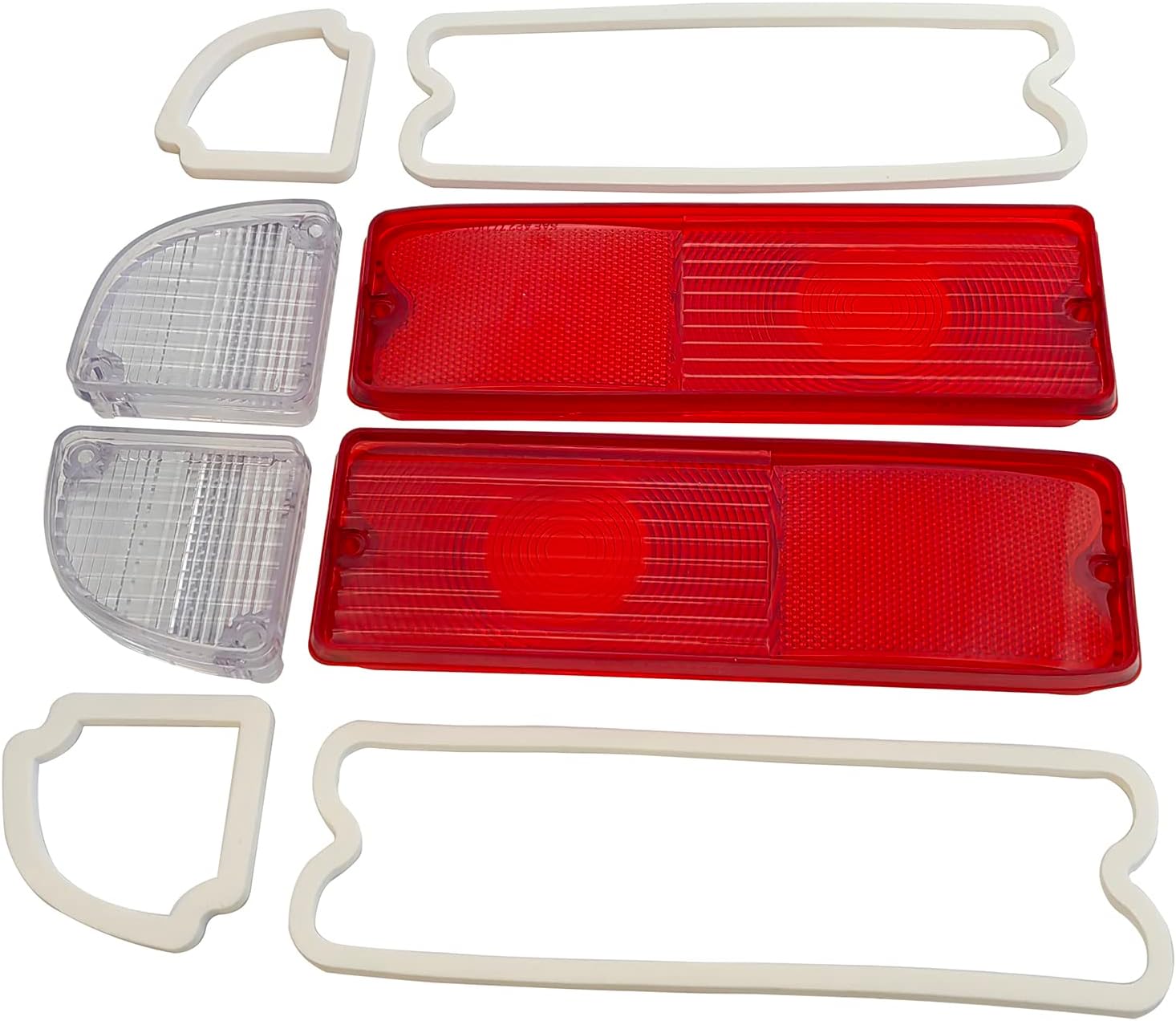 Pair Rear Tail Brake Light Reverse Back Lamp Lenses with Gaskets Compatible with 1967-1972 Chevy Truck (Red & Clear Lens)