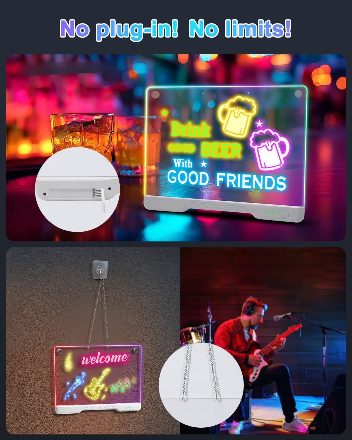 ORIA Rechargeable LED Drawing Board for Kids, 16" Light Up Drawing Pad with 7 Colors & 4 Light Modes, 8 Markers & 16 Tracing Papers, Acrylic LED Note Board for Home Office Store Decor