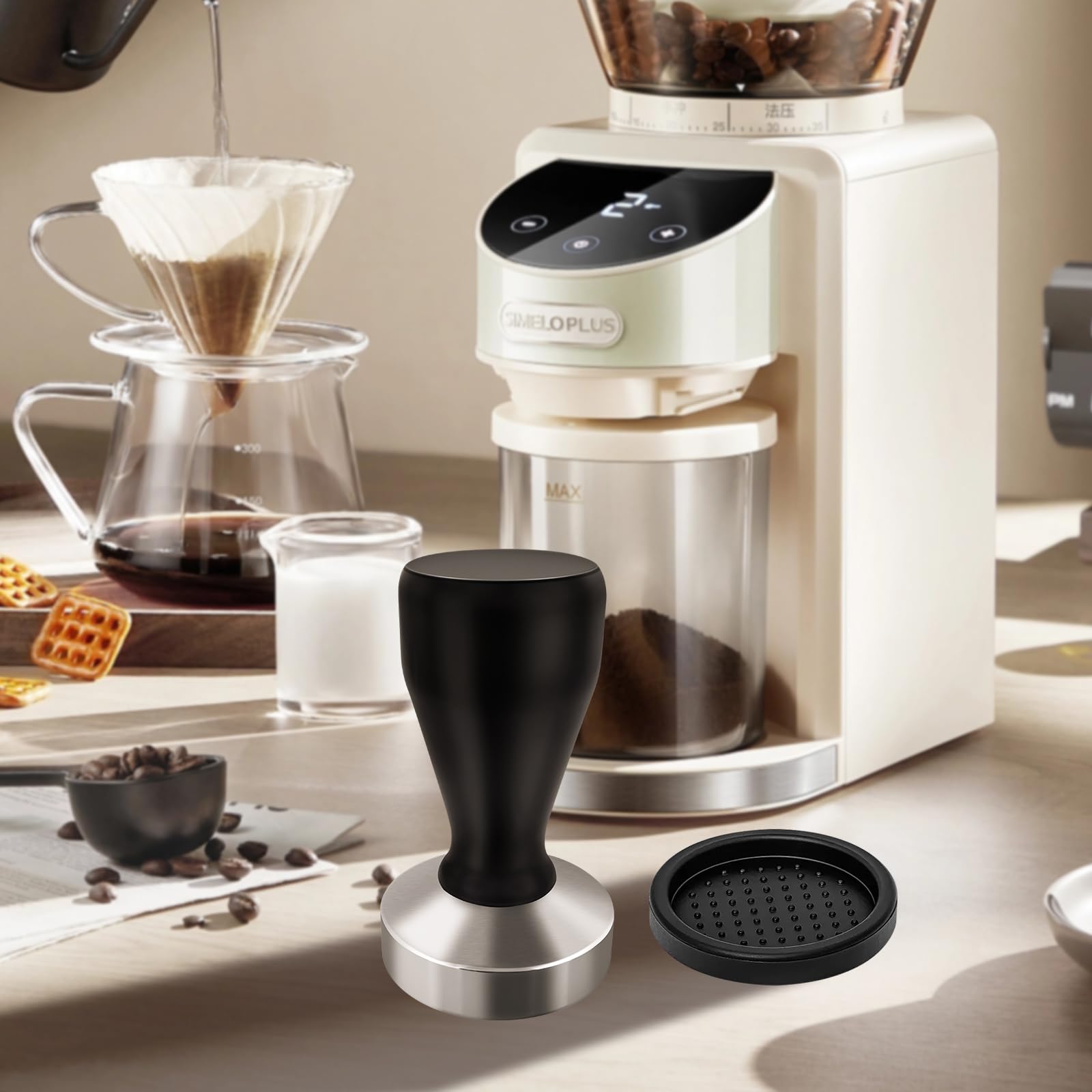 Pressino per caffè espresso 51mm con base ondulata in Acciaio