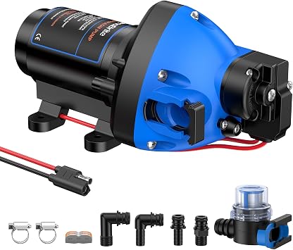 12V Caravan Water Pump - Upgraded 3.3GPM 50PSI Diaphragm Pump with Quick Connect Ports, Self-Priming with Pressure Switch & Strainer for Motorhome, Marine, Yacht & Caravan