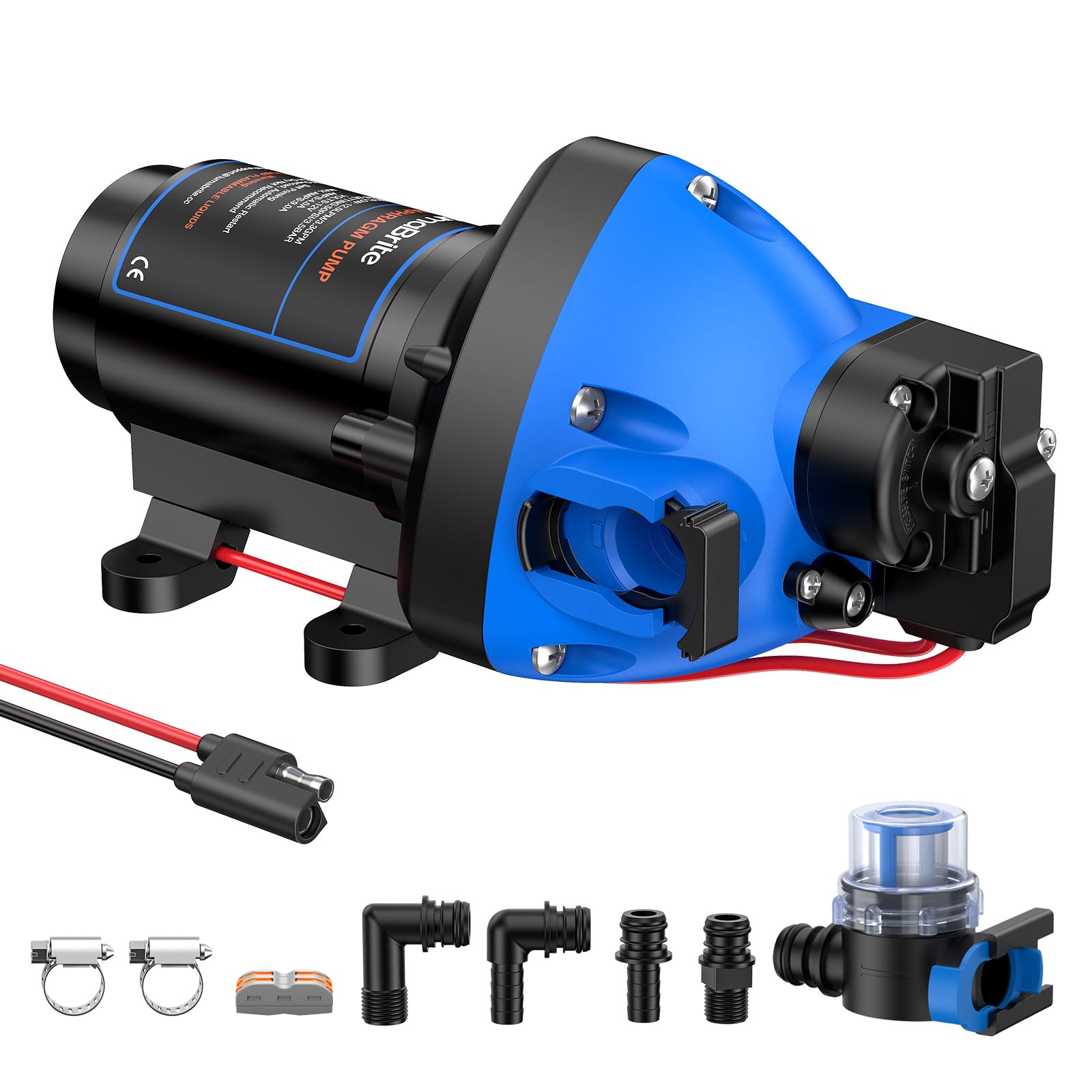 Membranpumpe 12V Wasserpumpe 3.3 GPM 50PSI Wasserpumpe Wohnmobil Selbstansaugend mit automatischem Druckschalter für Wohnmobil, Yacht, Imbisswagen, Camper, Marine