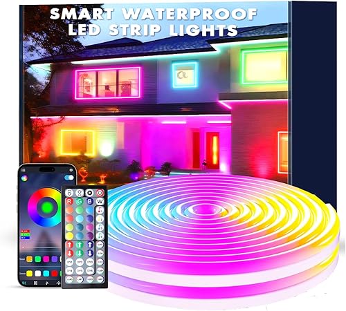 Cable de luz LED de neón con control remoto, flexible, 60 pies IP67 impermeable, sincronización de música, controlado por aplicación para juegos y disponible en Yaxa Colombia