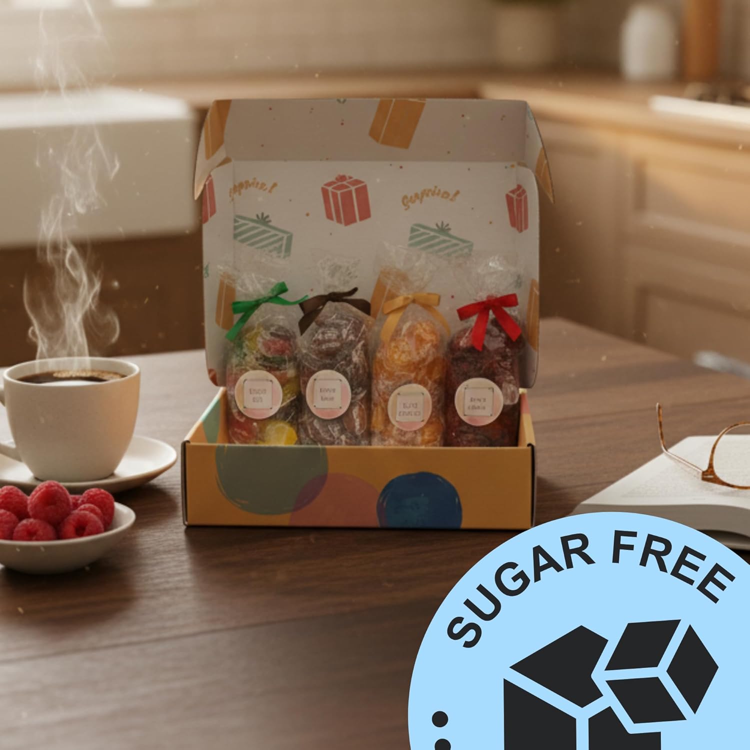 Sugar Free Candy Variety Gift Box – Sugar Free Hard Candy Bulk Candy Individually Wrapped 4 Assorted Flavor Bags