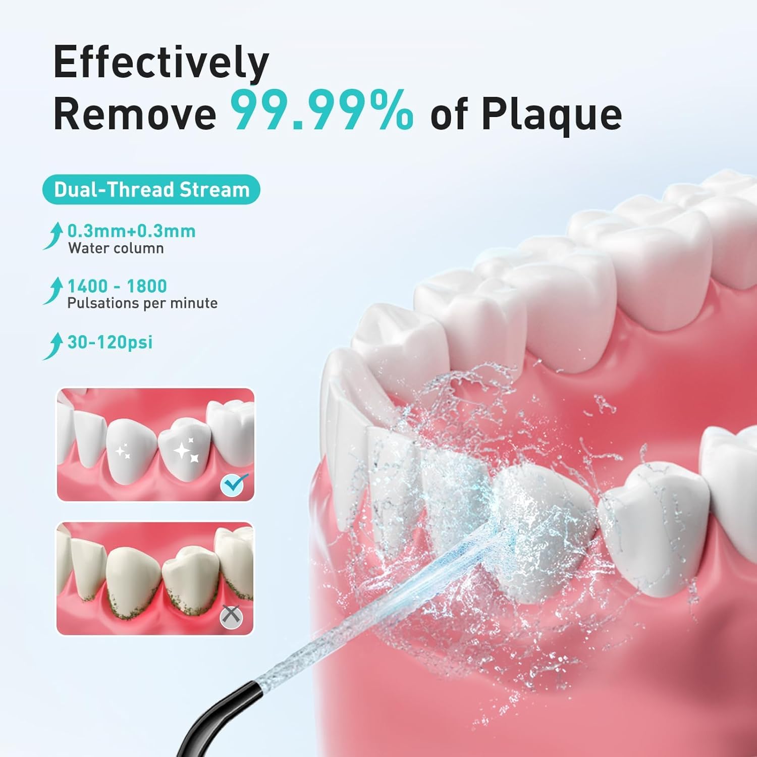 Water Dental Teeth Flosser Pick: 300ML Rechargeable Travel Irrigation Cleaner IPX7 Waterproof Portable Cordless Oral Irrigatorfor Teeth Cleaning White and Black