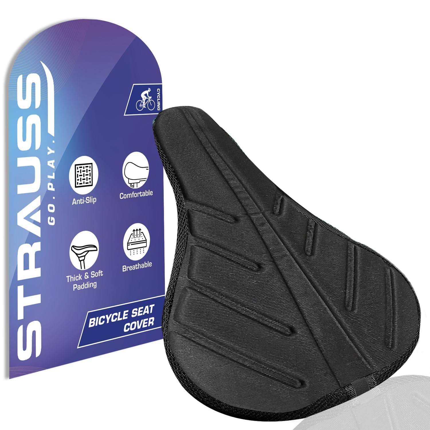 Strauss Bicycle Premium Extra Soft Saddle Foam Seat Cover with Anti-Slip Granules & Soft, Thick Padding|Superior Comfort, Breathable Design| Comes with Adjustable Rope Straps & Fits all Cycles,(Black)-image-47