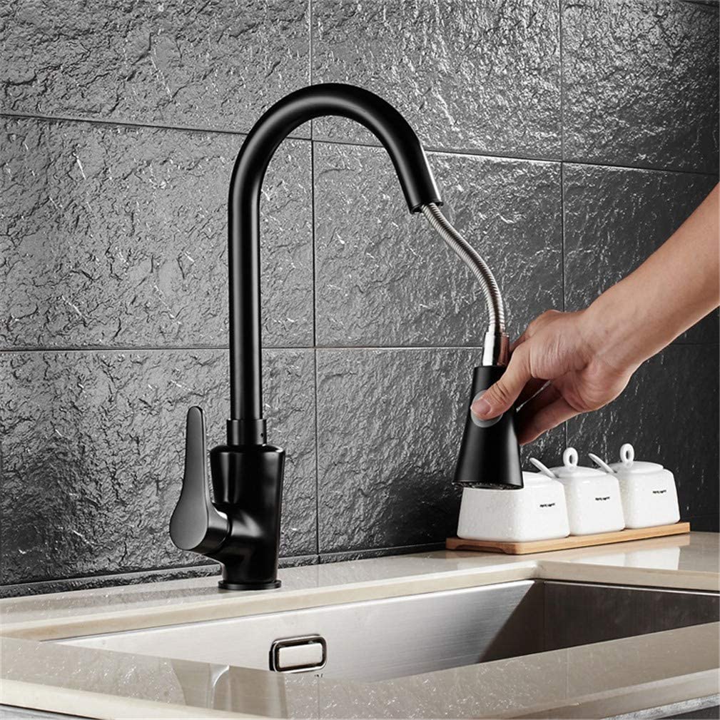 Grifo de Cocina extraíble, Monomando, con función bidireccional, Giratorio 360°, para Fregadero, Color Negro