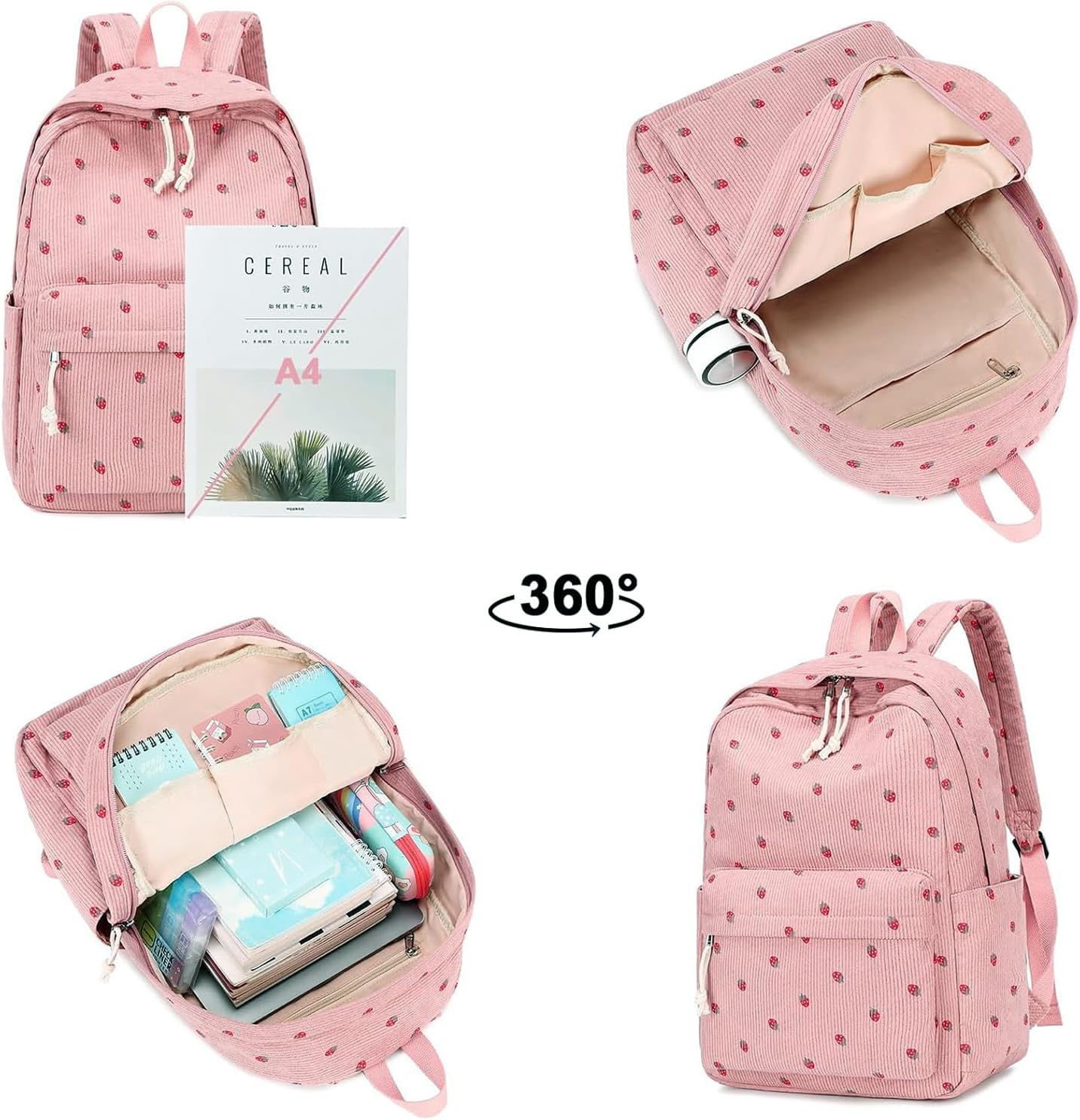 Bluboon School Backpack for Teen Girls Bookbags Elementary High School Corduroy Laptop Bags Women Travel Daypacks