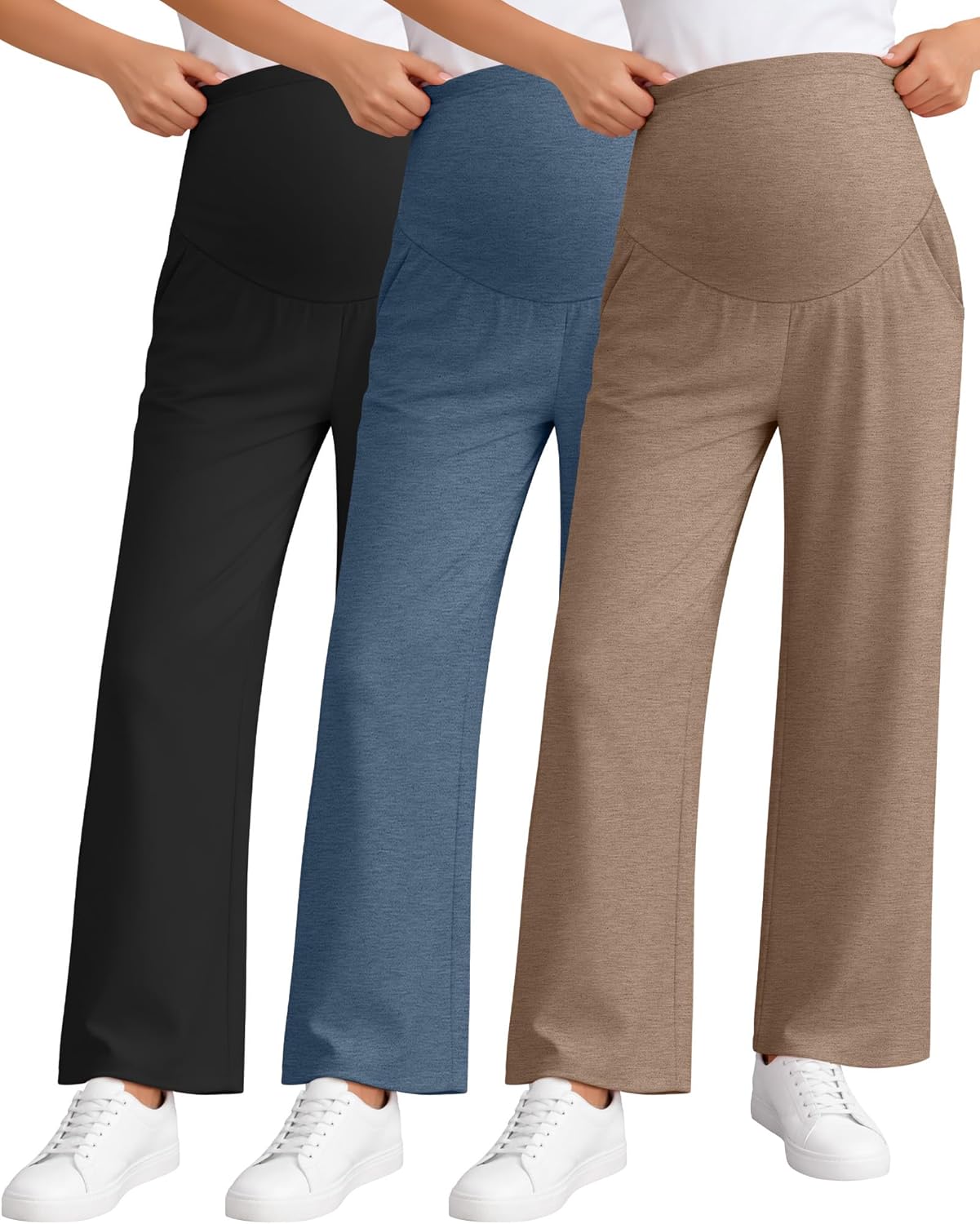 3 Pack Women's Maternity Pants Loose Wide Leg Pregnancy Sweatpants Over The Belly Lounge Pants Pajama with Pockets