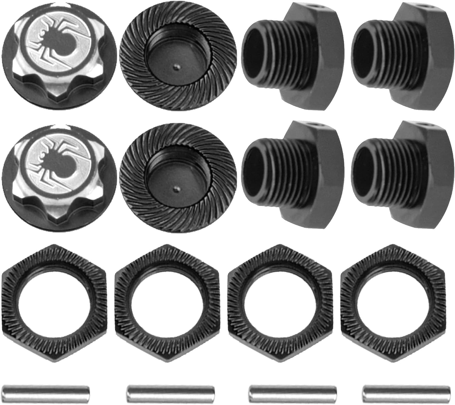 17mm Wheel Hex Cover Lock Anti-Skid Dust Nut & 17mm Wheel Hex Hubs Tires Adapter Compatible with Traxxas HPI HSP Losi Axial Kyosho Tamiya Redcat Himoto 1/8 RC Car (Black)