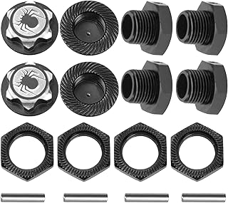 Vgoohobby 17mm Wheel Hex Cover Lock Anti-Skid Dust Nut & 17mm Wheel Hex Hubs Tires Adapter Compatible with Traxxas HPI HSP Losi Axial Kyosho Tamiya Redcat Himoto 1/8 RC Car (Black)