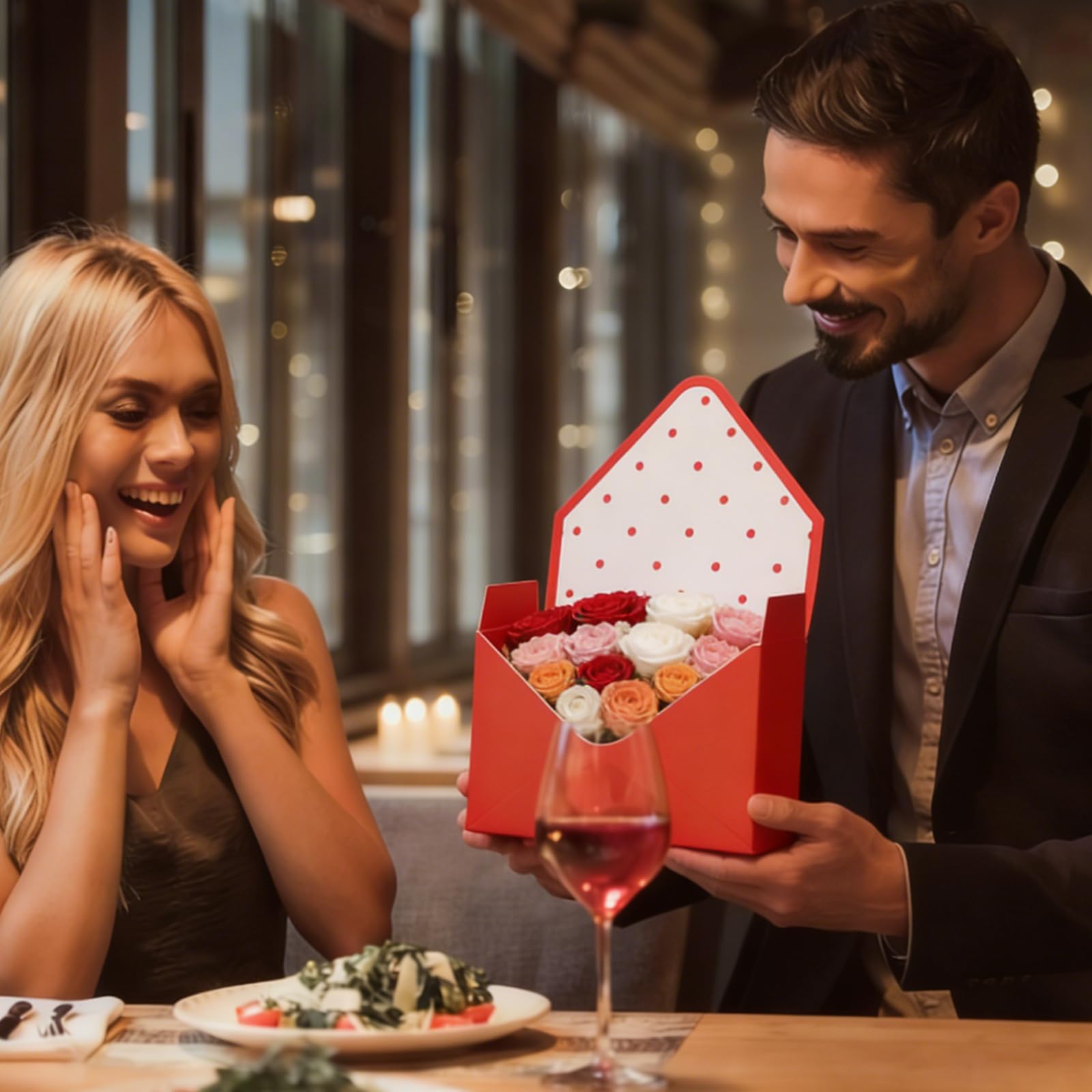 ZHUIGUANGZE Valentine's Day Foldable Flower Bouquet Envelope Boxes Florist Bouquet Wrapping Floral Present Envelopes Corsage Packaging Box for Wedding Mother's Day Birthday Party (4 Pcs)