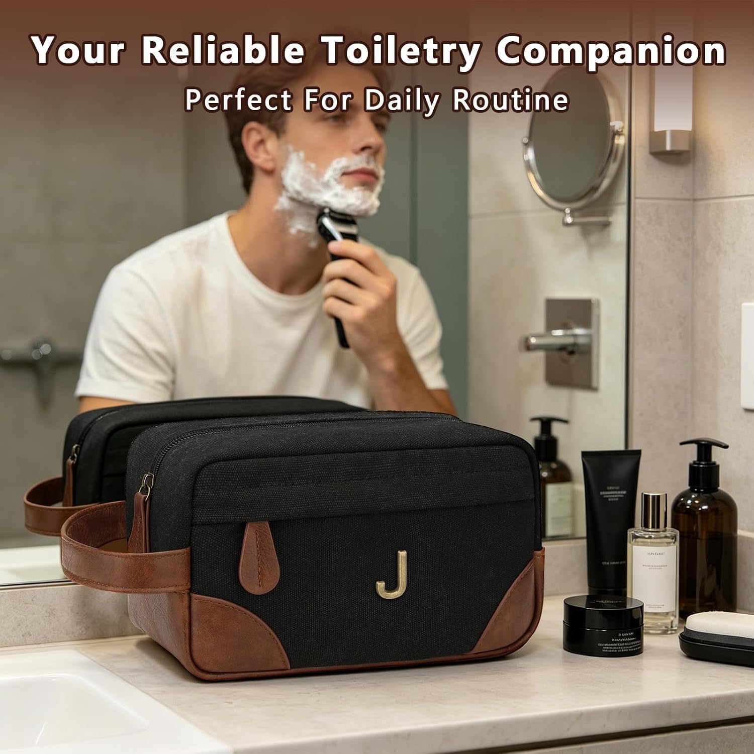 Personalized Gifts for Men Dad - Initial Travel Toiletry Bag Hanging Dopp Kit, Waterproof Shaving Bag with Large Capacity, Fathers Day Birthday Gifts for Him Dad Husband Boyfriend (J)