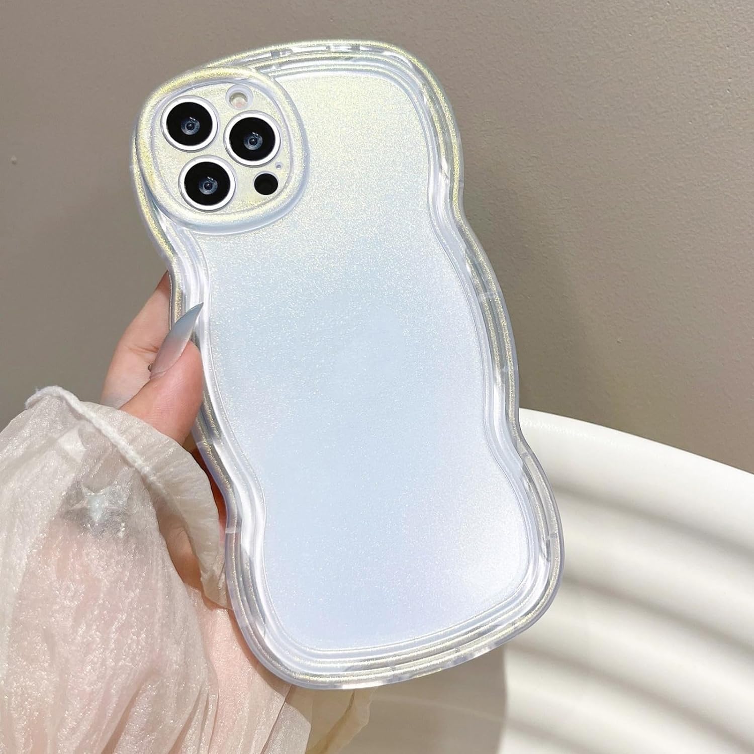 UEEBAI Wave Frame Clear Case for iPhone 15 Pro 6.1 inch, Cute Curly Wavy Case for Girls Slim Fit Cover Luxury Plated Soft TPU Bumper Glossy Plated