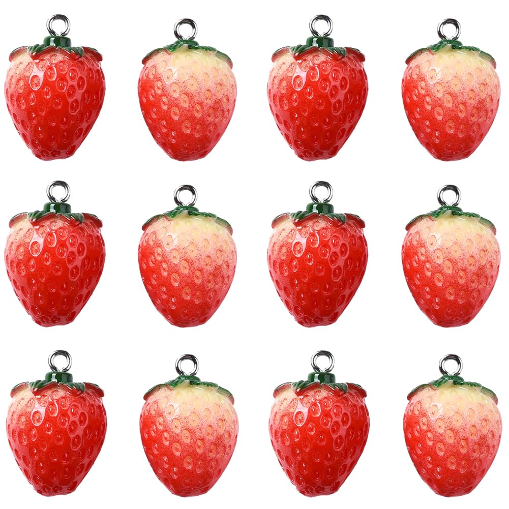 SUNNYCLUE 1 Box 24Pcs Strawberry Charms Bulk Red Strawberries Charm Lucky Redberry 3D Simulation Berry Small Resin Fruit Charm for Jewellery Making Charms Supplies DIY Necklace Bracelet Earrings Adult