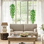 Dremisland 2Pcs Artificial Hanging Plants Artificial Potted Plant Fake Ivy Vine Plant for Wall House Room Patio Office Farmhouse Indoor Outdoor Decor (with Black Pot) (2 PCS)