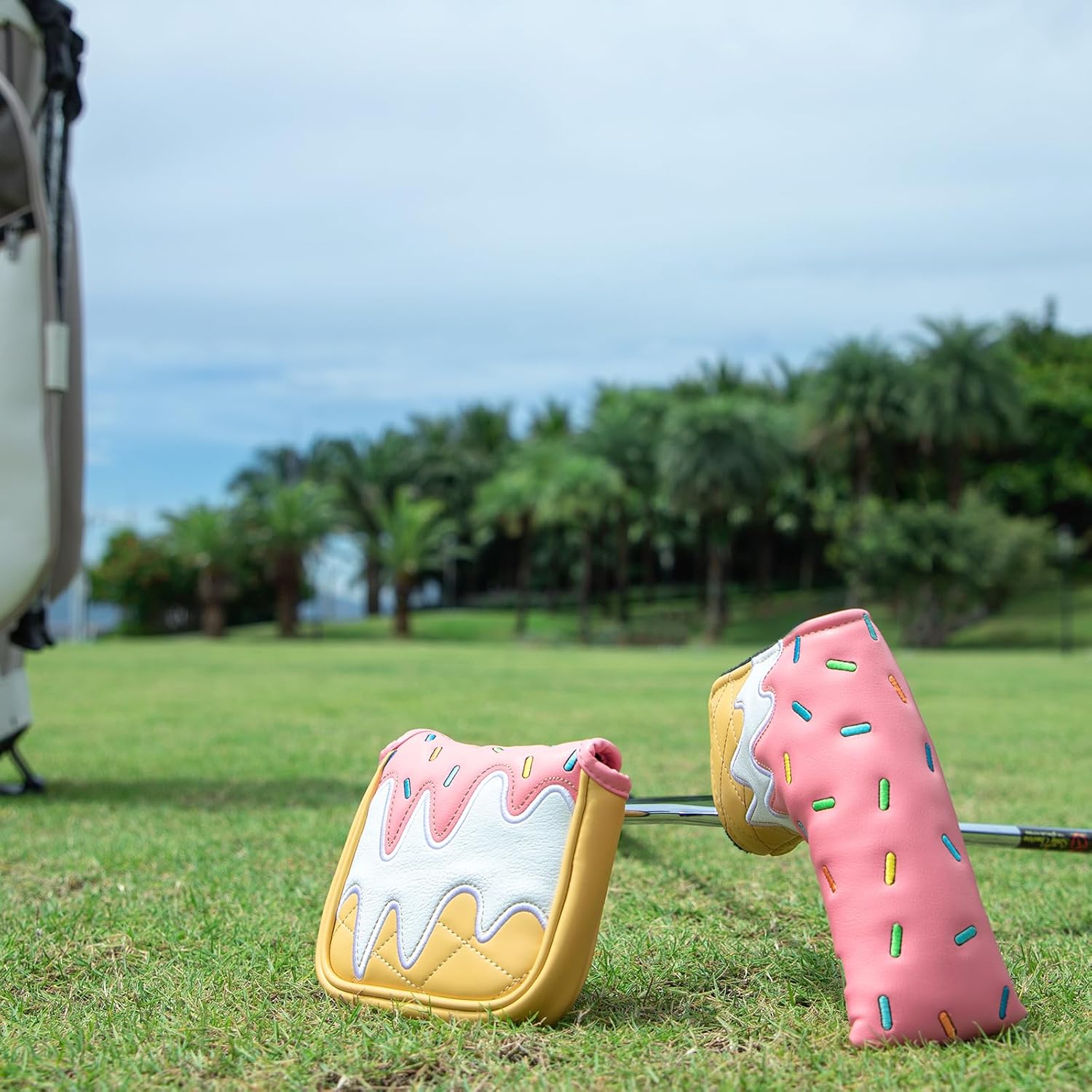 Golf Wood Head Covers Driver Cover 3 Wood Headcover Hybrid Head Covers Embroidery Ice Cream Design Golf Club Headcovers Leather Hand-Made Wood Head Cover