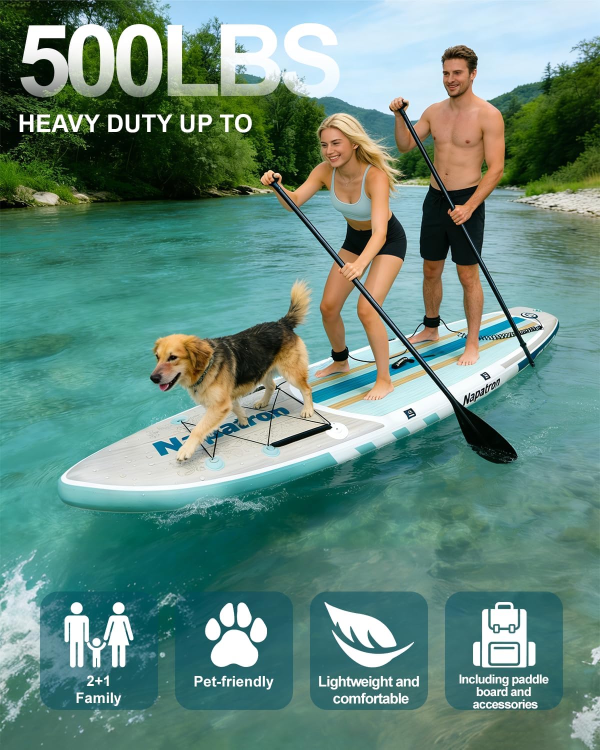 Napatron Inflatable Paddle Board, Extra Large 11'6'' Stand Up Paddle Board with high Standard Accessories, 2 and 1 People/Family 500lbs Capacity,Wide Stable, Anti-Slip EVA Deck for Adults & Youth