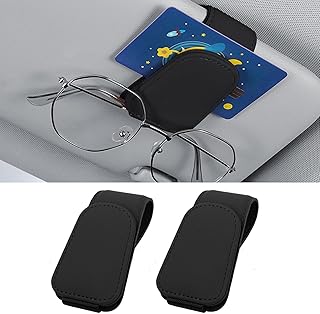 Heshebuy Pack of 2 Glasses Holders for Car Sun Visor, Glasses Holder for Car, Sunglasses Holder, Magnetic Car Visor Glasses Holder, Sunglasses Holder/Ticket Card Clip (Black)