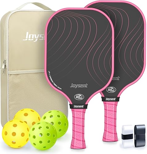 Miniatura 12 de Juego de raquetas de pickleball aprobadas por USAPA de fibra de carbono con bolas para interiores y exteriores, raquetas ligeras y núcleo de panal