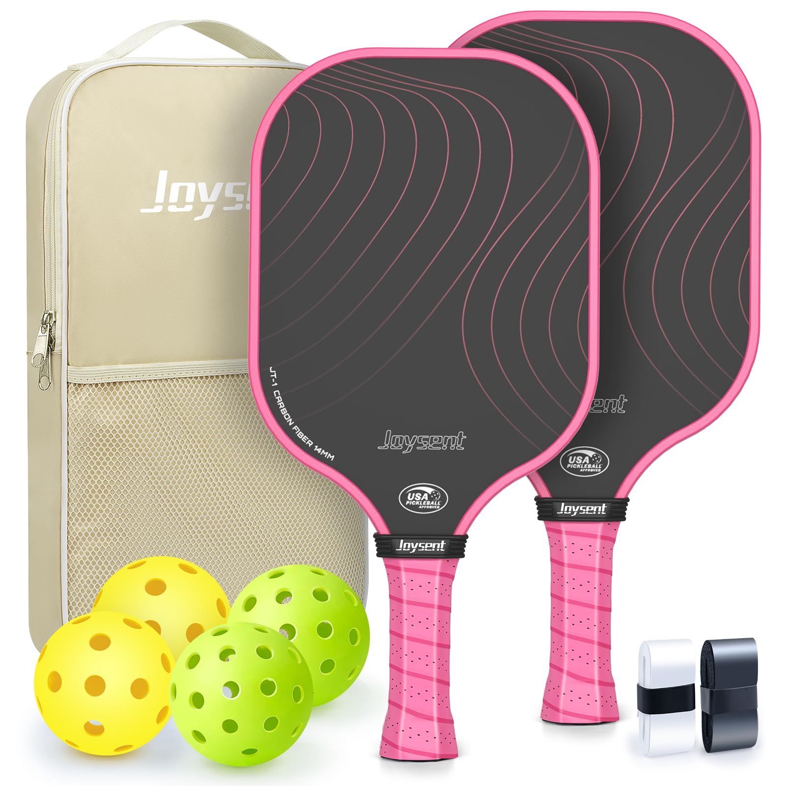 Photo 1 of Joysent Pickleball Paddles Set, USAPA Approved Carbon Fiber Pickleball Set of 2 with Beginner Pickleball Rackets, Indoor Outdoor Pickle Balls for Adults Men Women, JT-1