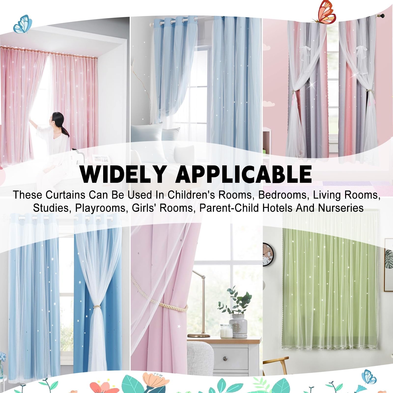 Cortinas Infantiles Niña 220 x 140 cm Estrella Diseño Cortina de Princesa I Room Darking - Bloques 80-95% Light Cortinas Dormitorio Juvenil para Habitacion de Niños, Morado