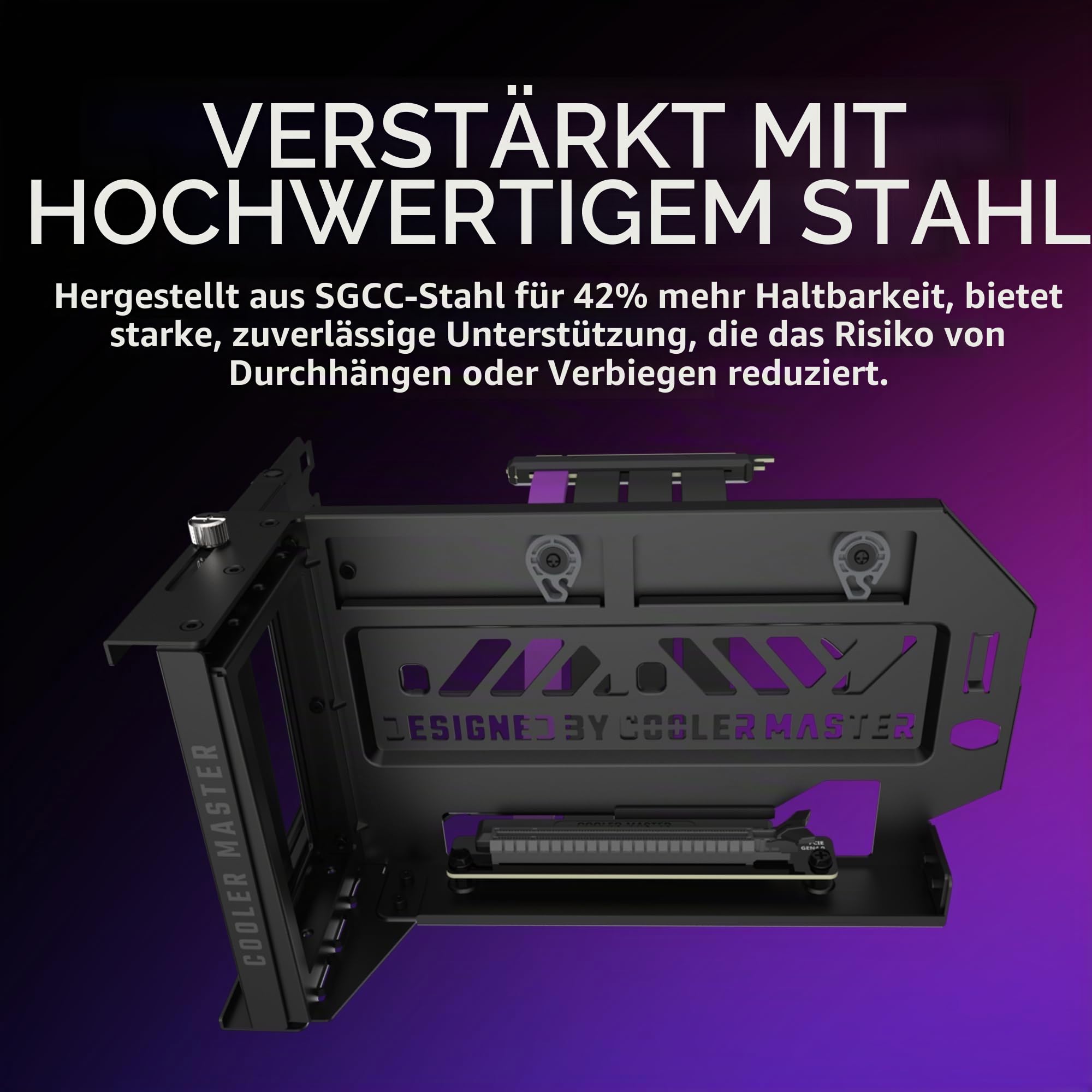 Cooler Master MasterAccessory Vertikales GPU-Kartenhalter-Kit V3, schwarz, Premium-Riser-Kabel, PCI-E 4,0 x 16-165 mm, PCIe 3.0 kompatibel, verstellbare Länge für E-ATX|ATX|Micro-ATX-Gehäuse