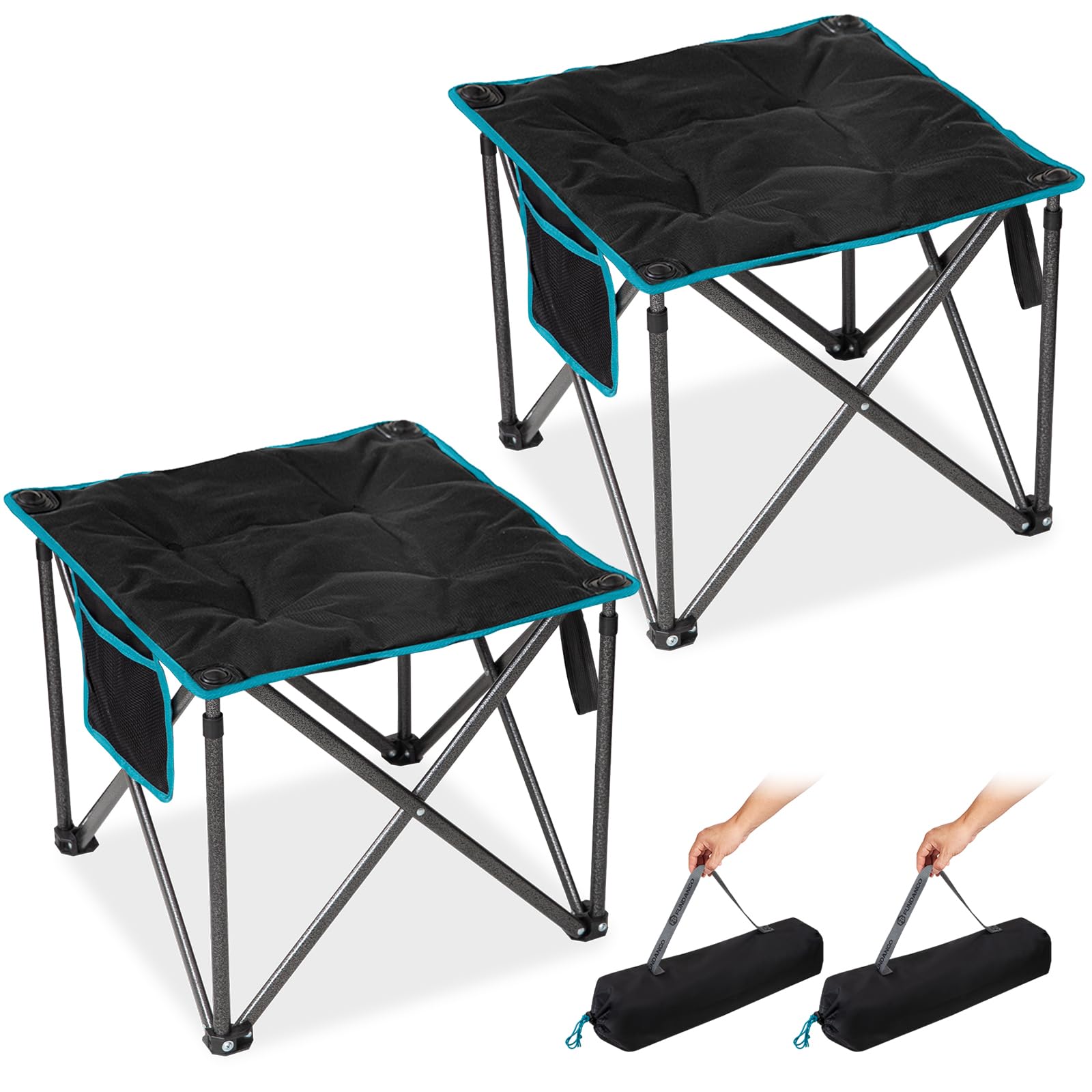 FUNDANGO Oversized Camping Stool 41cm Seat Height, 2 Pack 180kg Heavy Duty Foldable Stools with 240GSM Padded Seat & Carry Bag, Portable Outdoor Seat for Garden, Fishing, Hiking (Black)