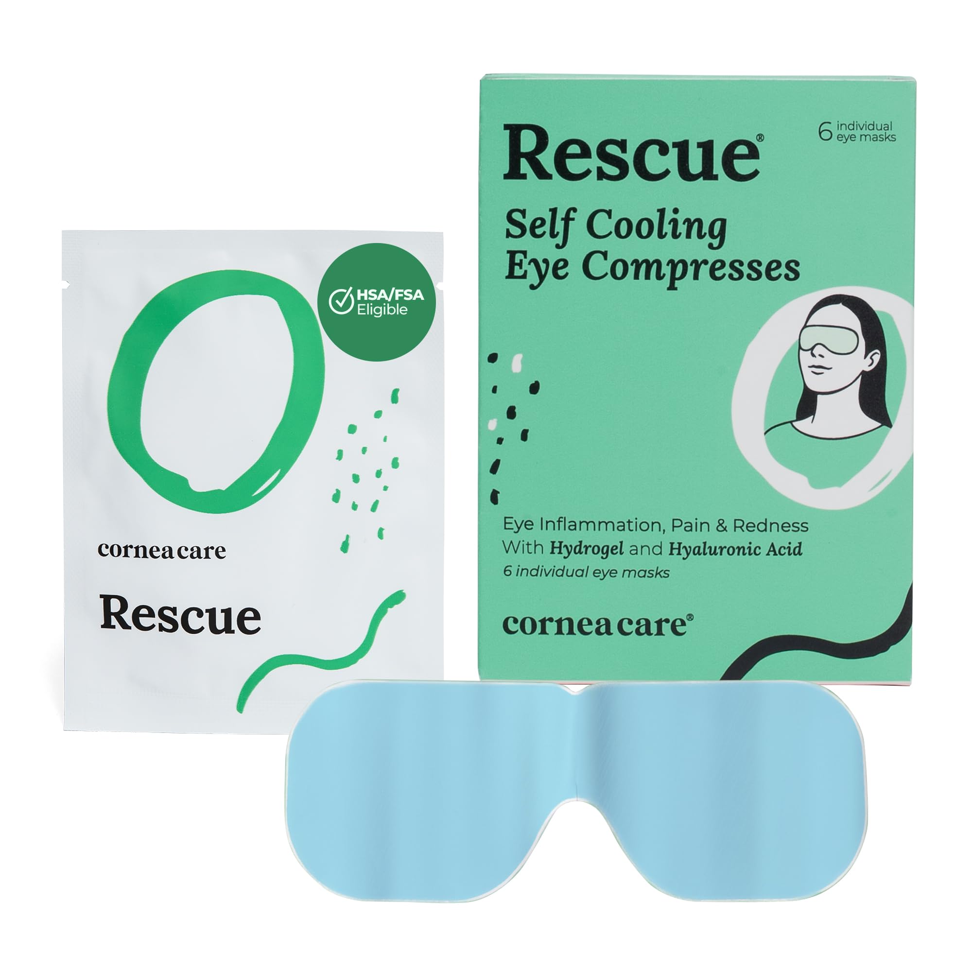 CorneaCare Rescue: Hydrogel Self Cooling Compress | Cold Eye Masks for Puffy Eyes | Self Cooling Eye Compress for Fast Relief | Travel Ready | 6 Count