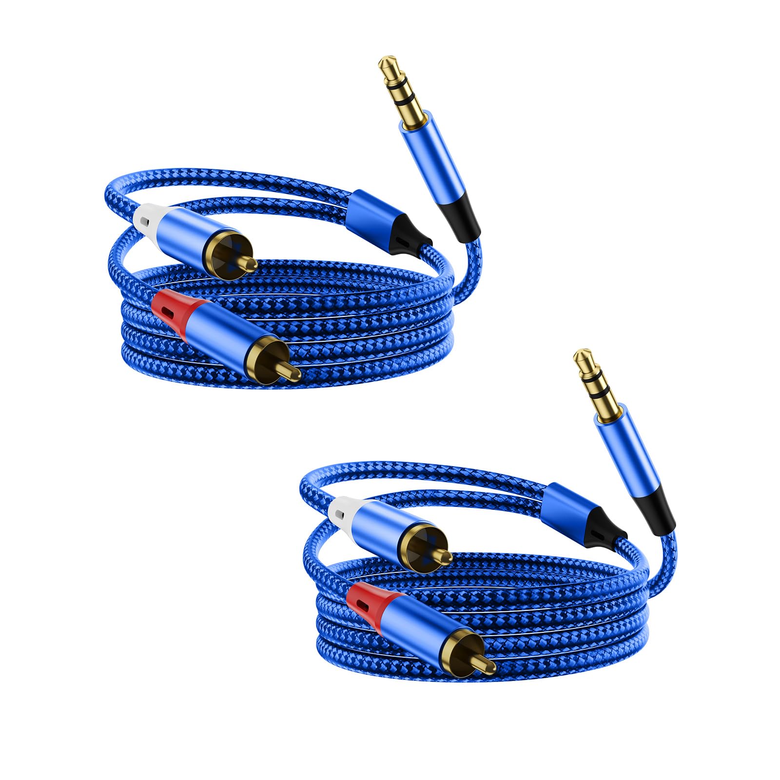 Cavo audio da 3,5 mm a 2 RCA, adattatore ausiliario, cavo splitter stereo AUX, cavo RCA Y per smartphone, altoparlanti, tablet, HDTV, lettore MP3 (confezione da 2 pezzi, 1 m), colore: blu