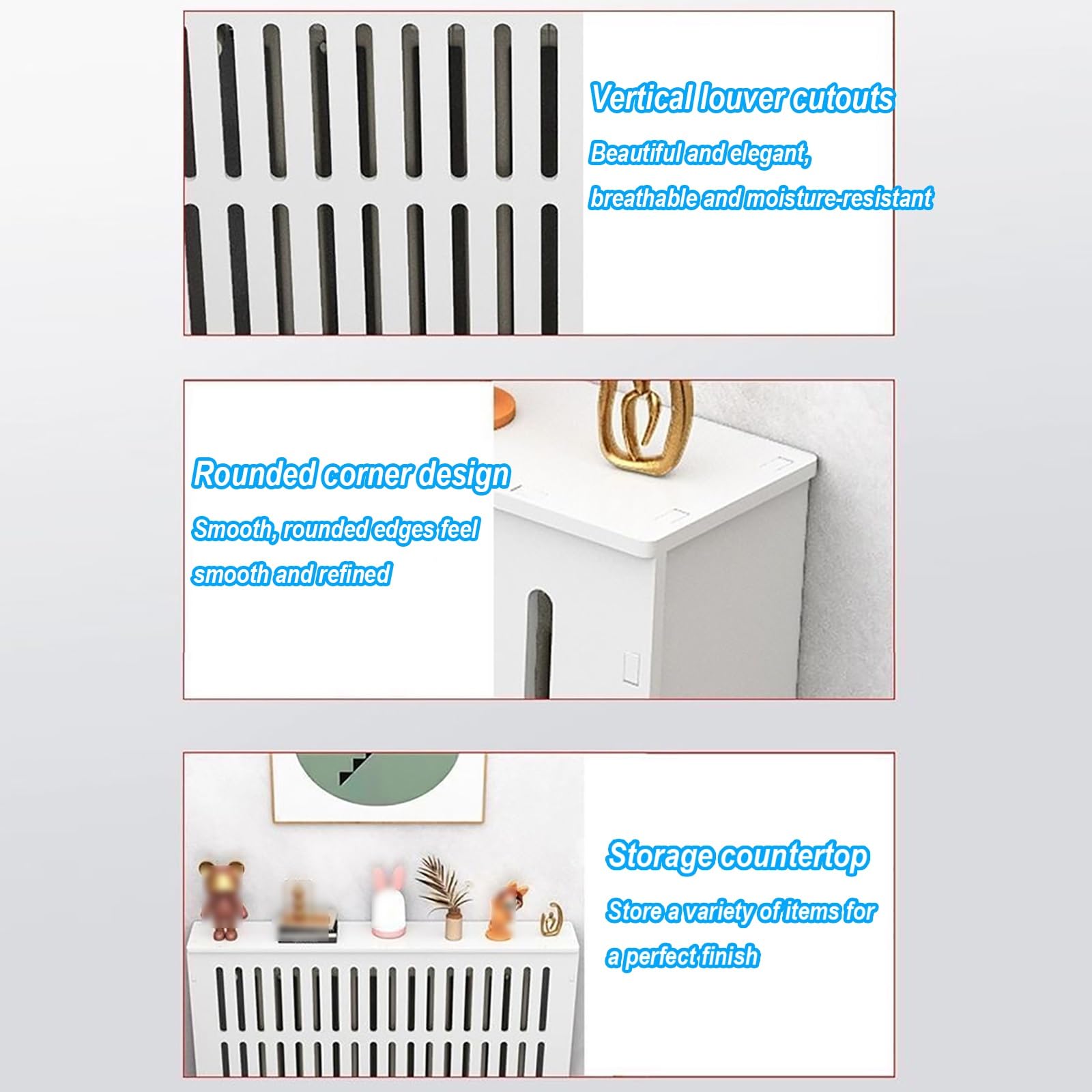 Modern Radiator Covers Shelf for Home, Vertical Louvered Grill Shelf, White Heater Covers for Standing Radiator, Easy to Install(100x90x25cm/39x35x10in)