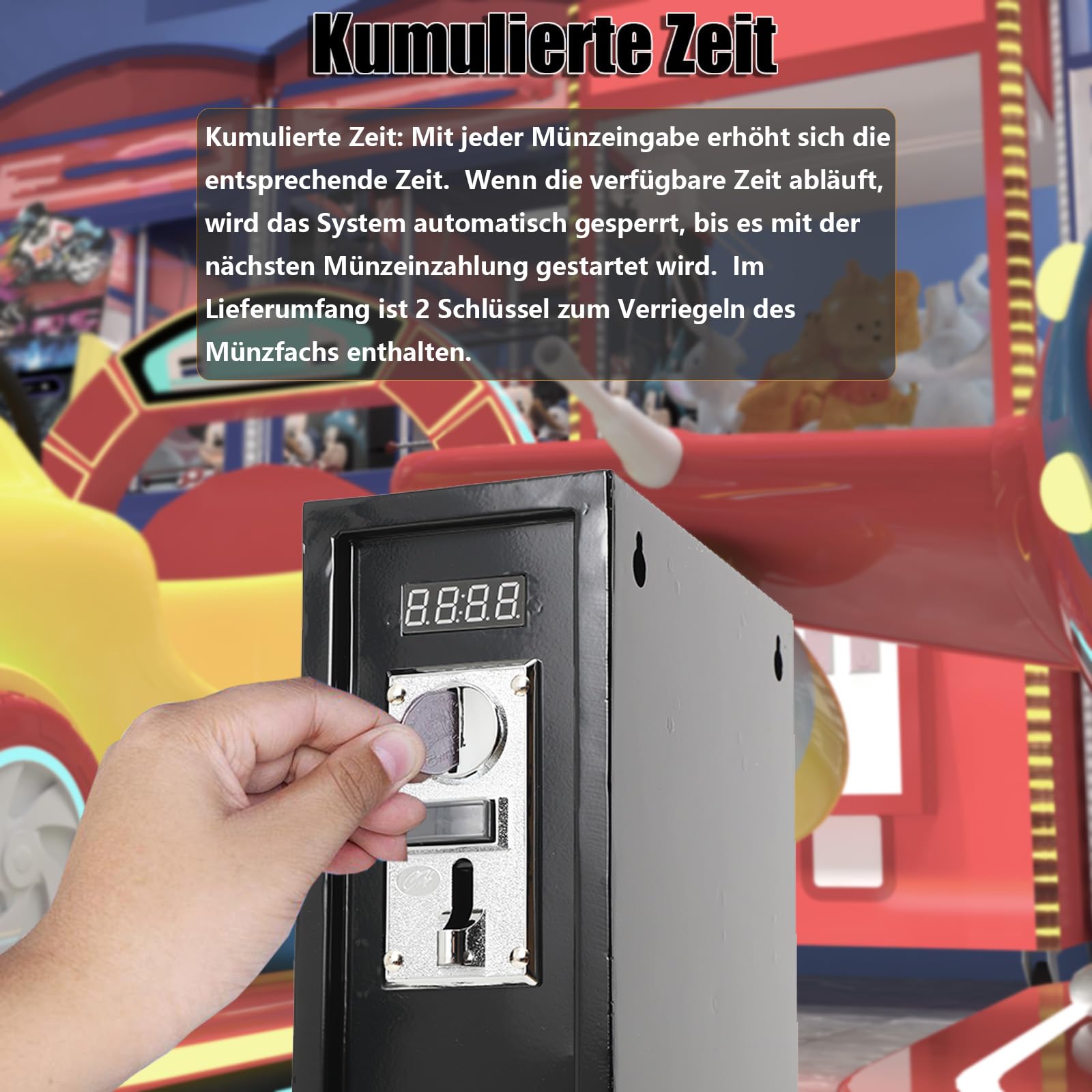 Münz Timer Kontroll Box, Stromversorgungsbox mit Münz-Timer-Steuerung, Programmierbare Münz Timer Box für Trockner Waschmaschine Massage Stuhl Elektronisches Gerät Automat, EU Stecker 220V