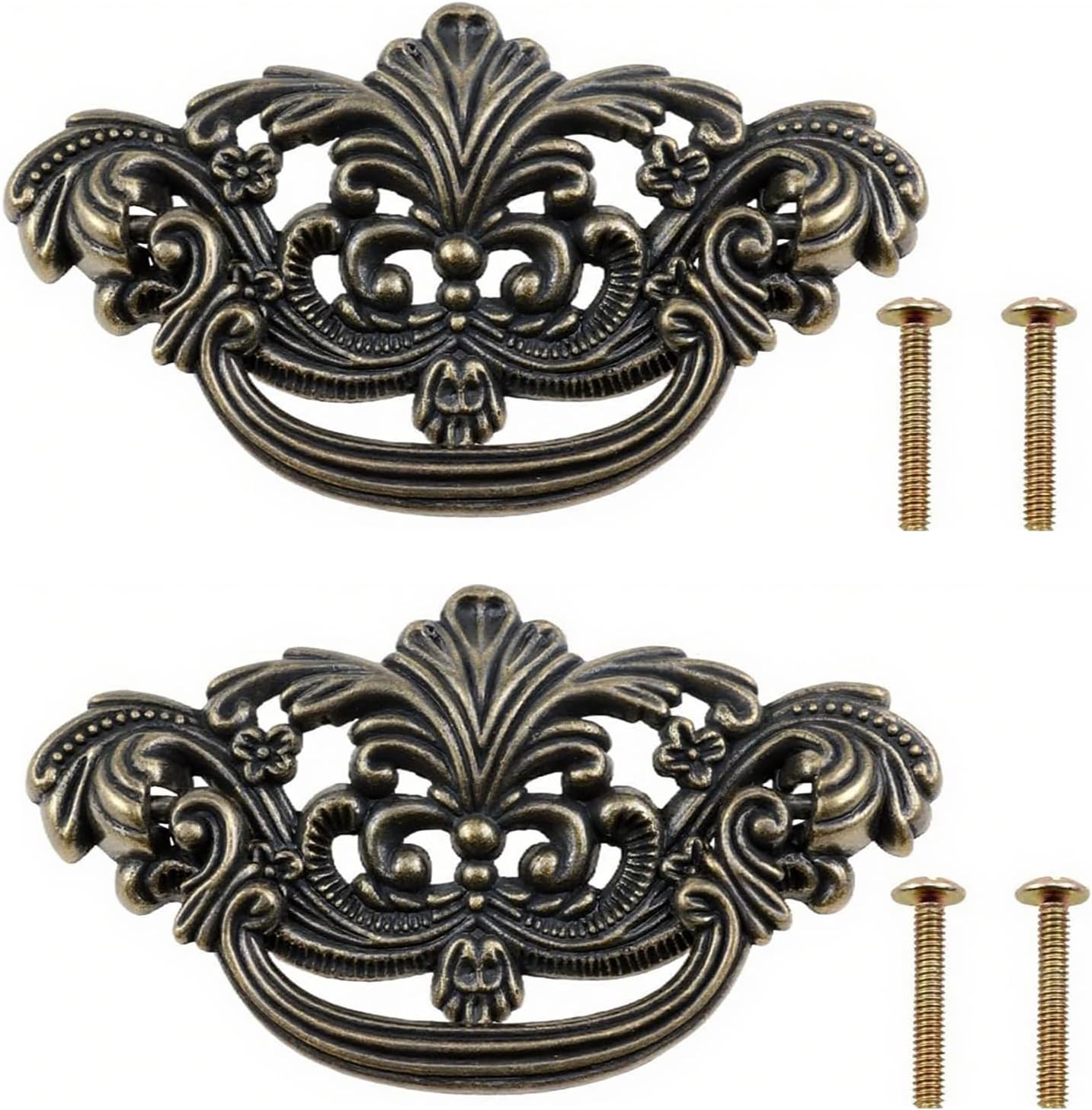 2 Pcs Antique Bronze Cabinet Pulls - Retro Drawer Handles with Screws for Wardrobe, Coffee Table, Kitchen Cabinet & Dresser, 4.4×2.4in